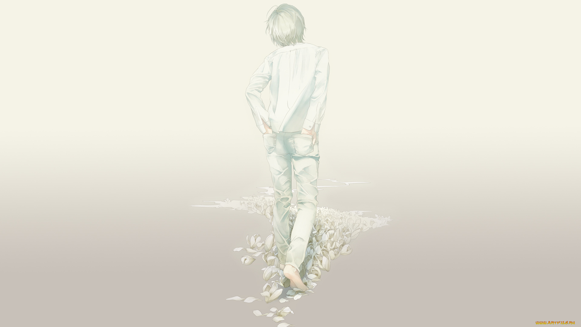 аниме, unknown, , другое, цветы, тропа, идет, парень, re, art