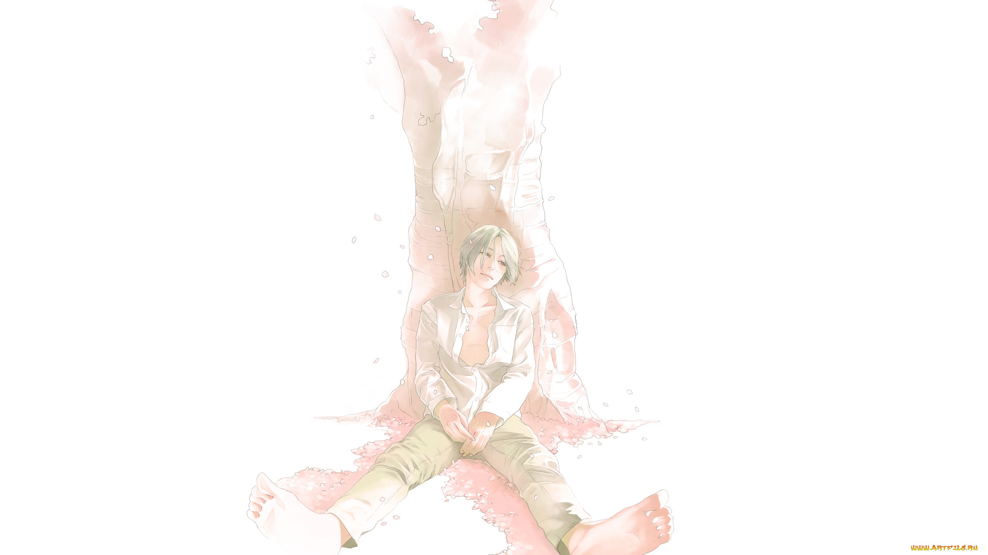 аниме, unknown, , другое, дерево, сидит, парень, art, re