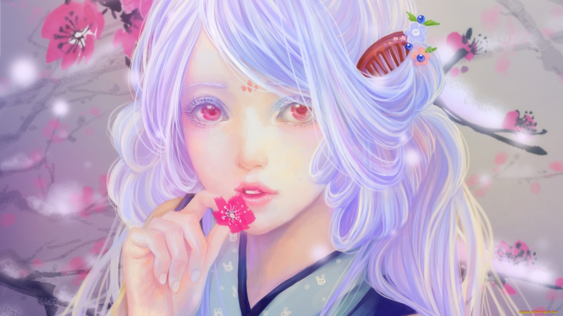 аниме, unknown, , другое, девушка, sunmomo, арт, ветви, цветы, сакура