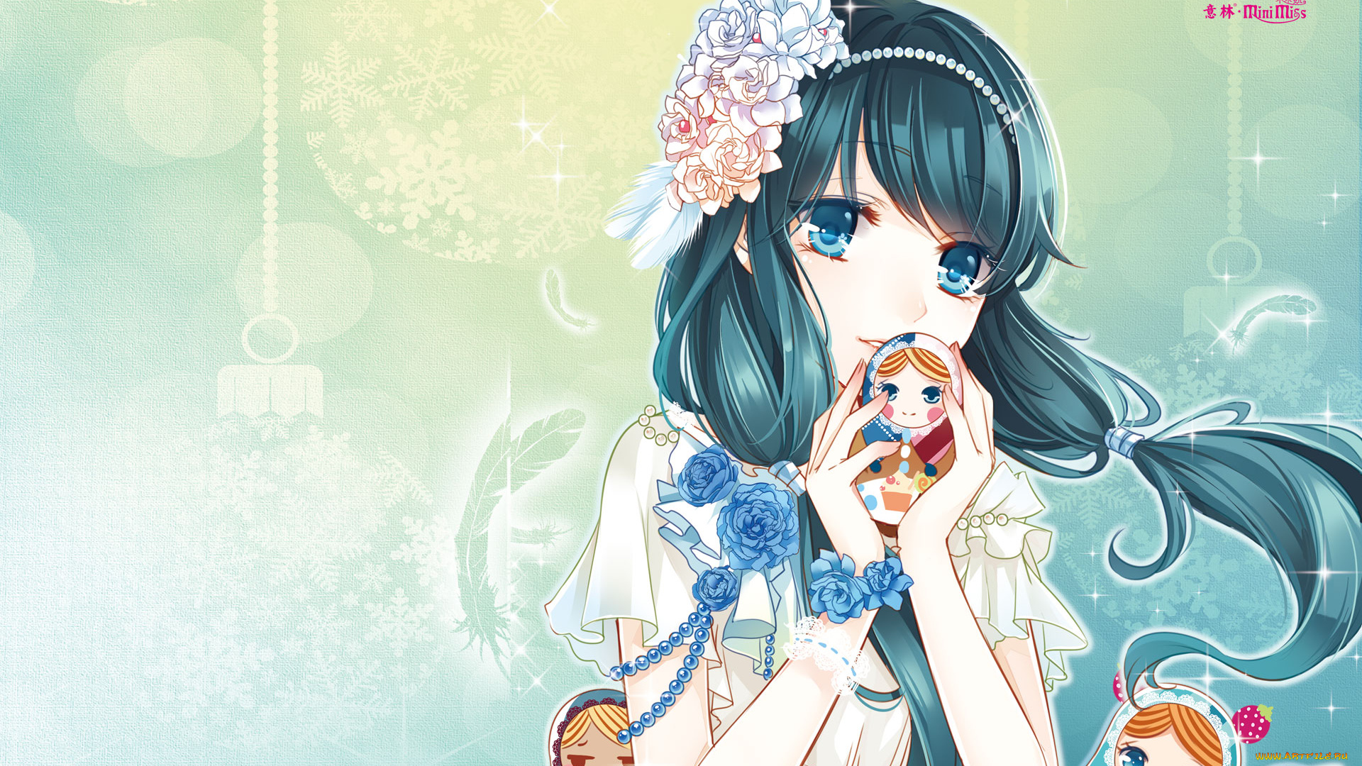 аниме, unknown, , другое, девушка, взгляд, фон, игрушки