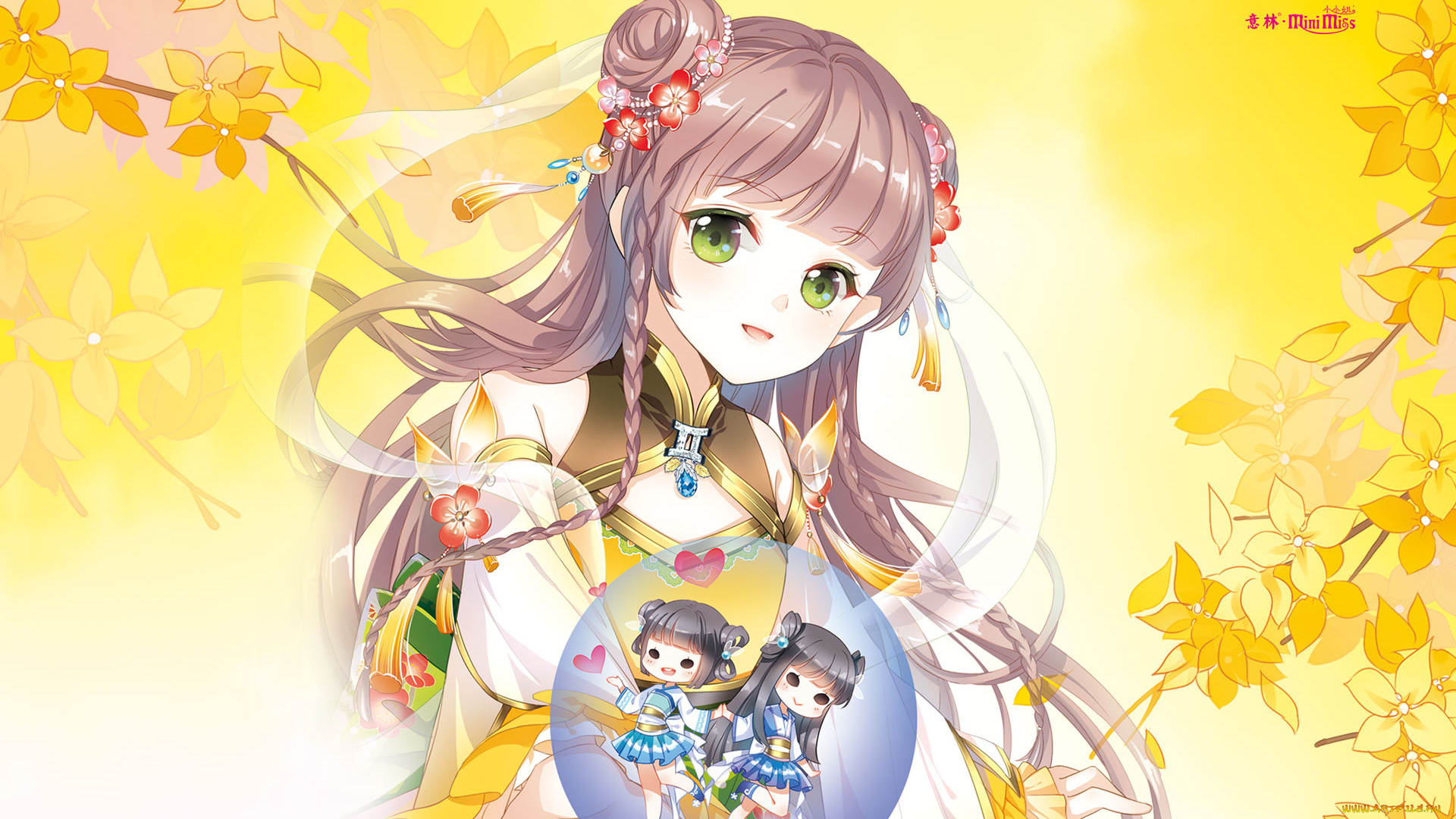 аниме, unknown, , другое, фон, ветки, взгляд, девушка