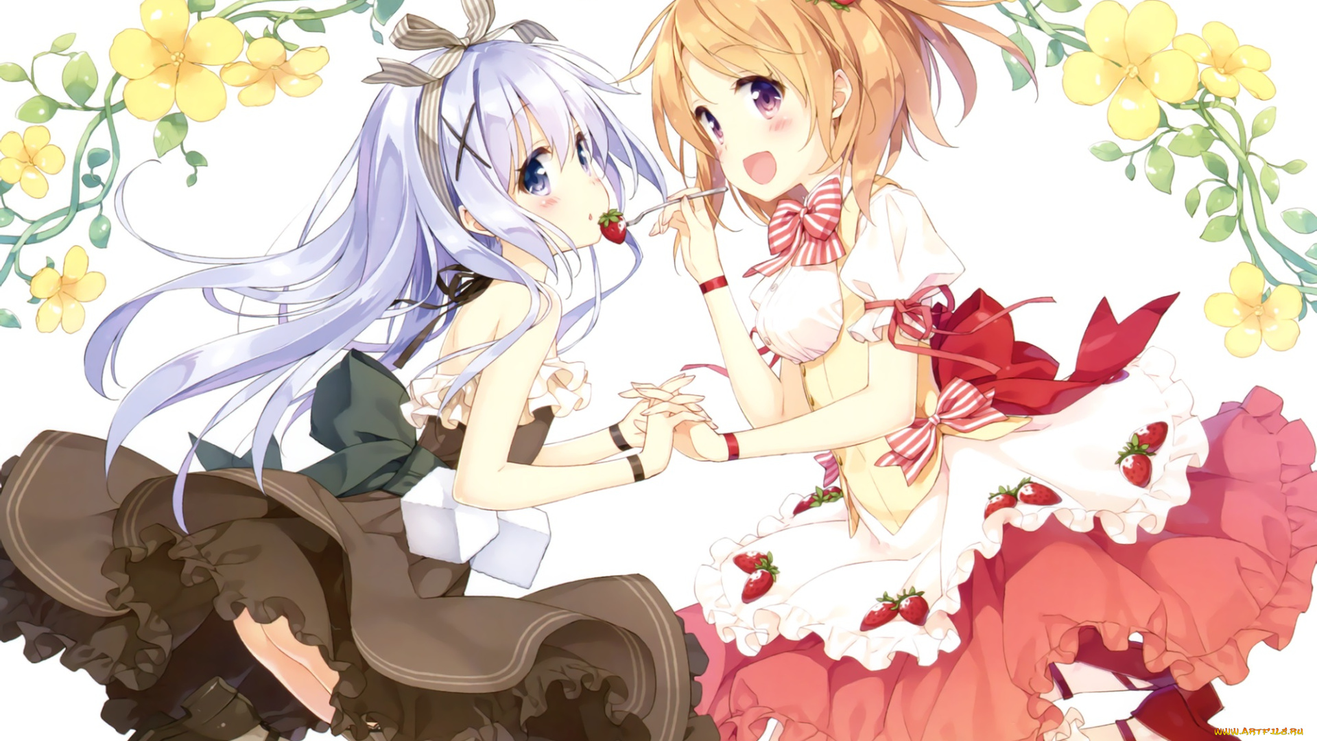 аниме, unknown, , другое, kafuu, chino, hoto, kokoa, девочки, арт, peko, клубника, gochuumon, wa, usagi, desu, ka