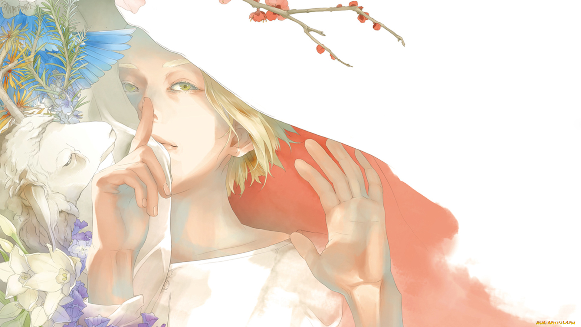 аниме, животные, , существа, цветы, овца, полог, жест, тишины, парень, art, re