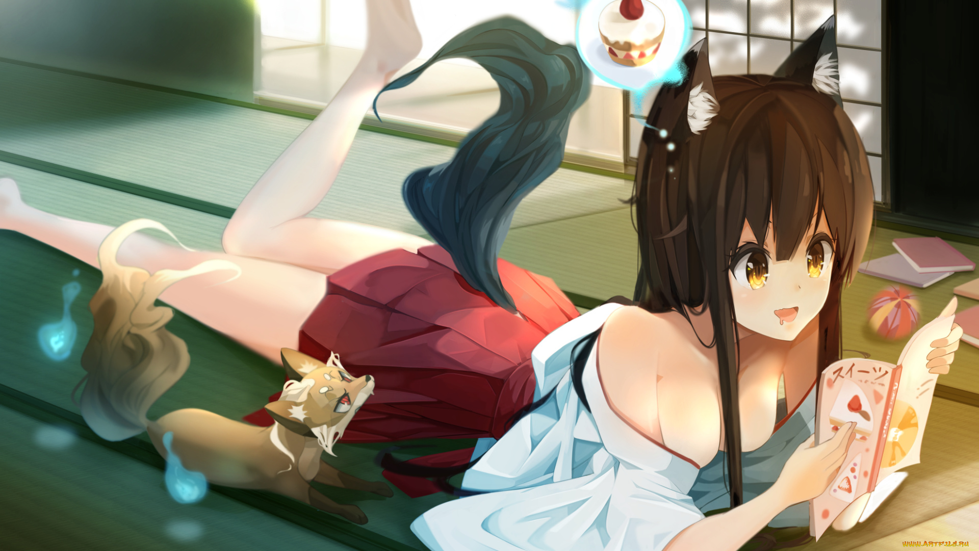 аниме, животные, , существа, nasubi, fian0202, арт, девочка, зверёк