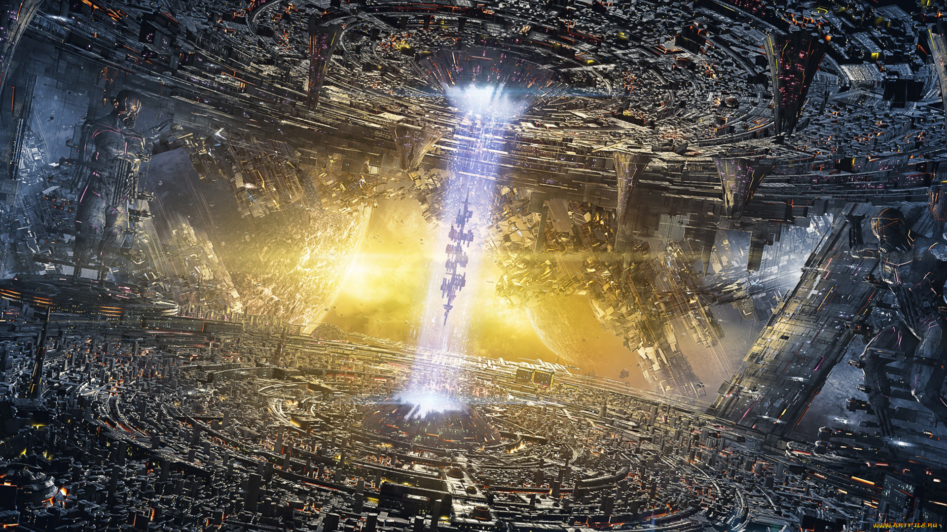 фэнтези, роботы, , киборги, , механизмы, spaceship, звезды, город, титаны, фантастика, космос, neoterya, proto-city, космическая, станция, здания, планета