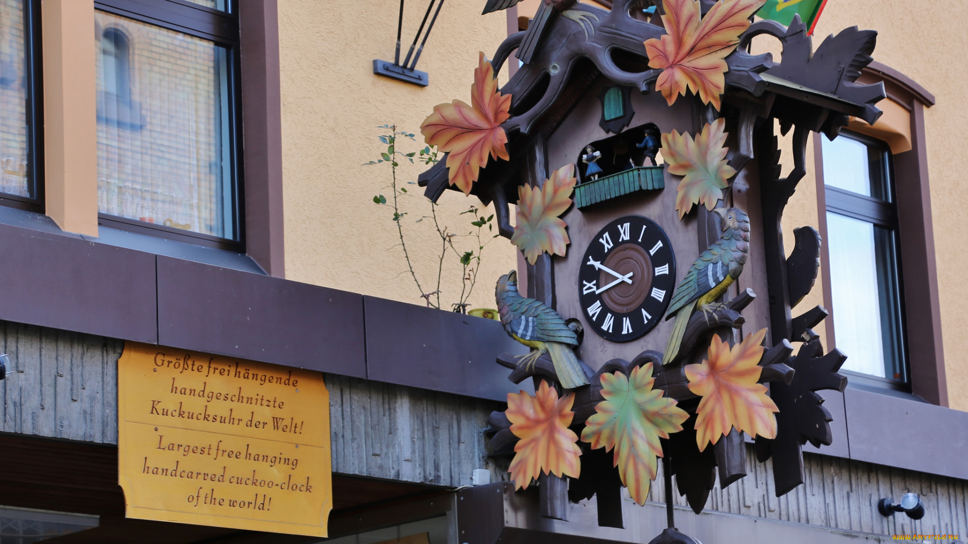 разное, Часы, , часовые, механизмы, город, здание, часы, листья