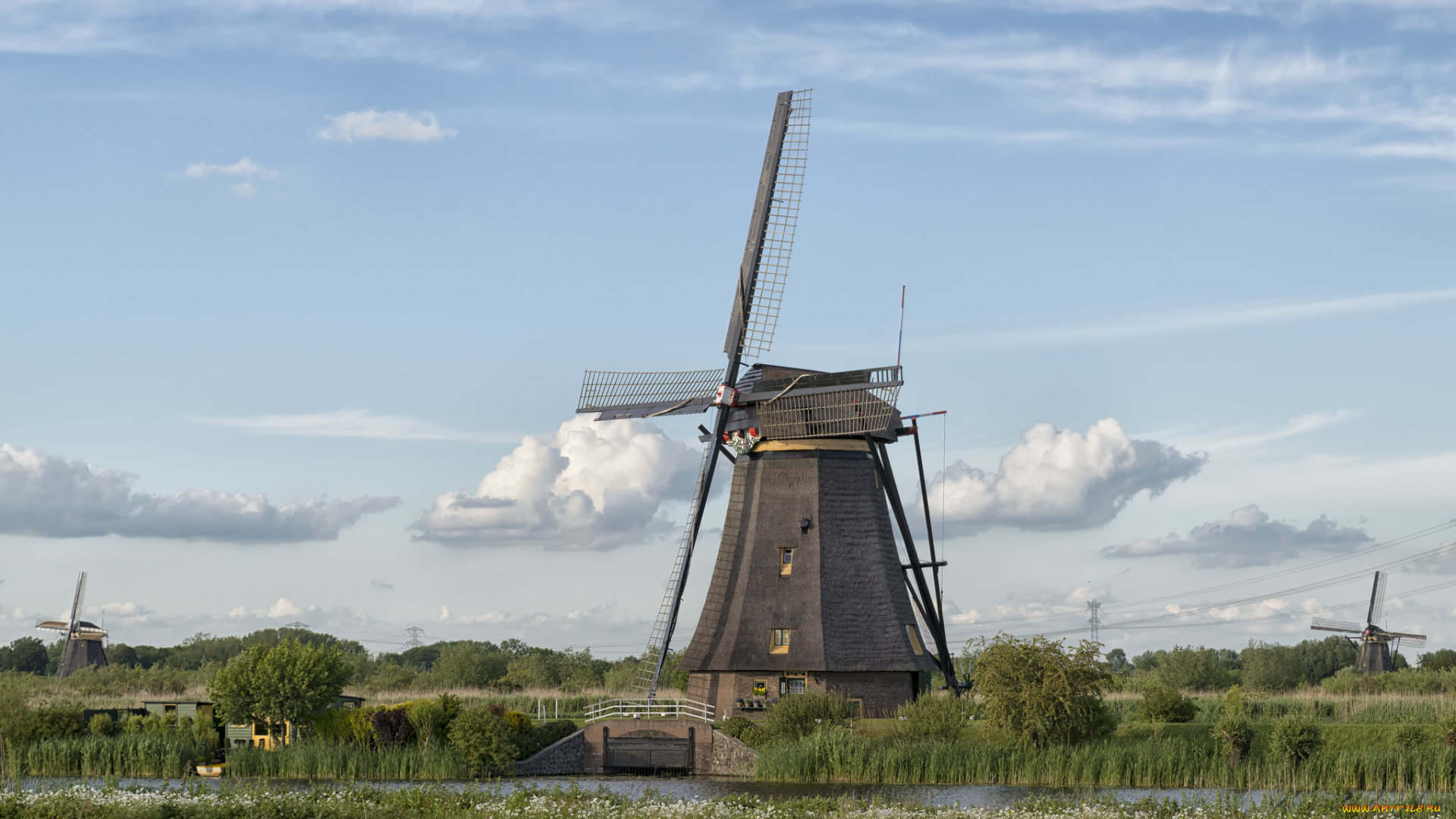 разное, мельницы, ветряк, река