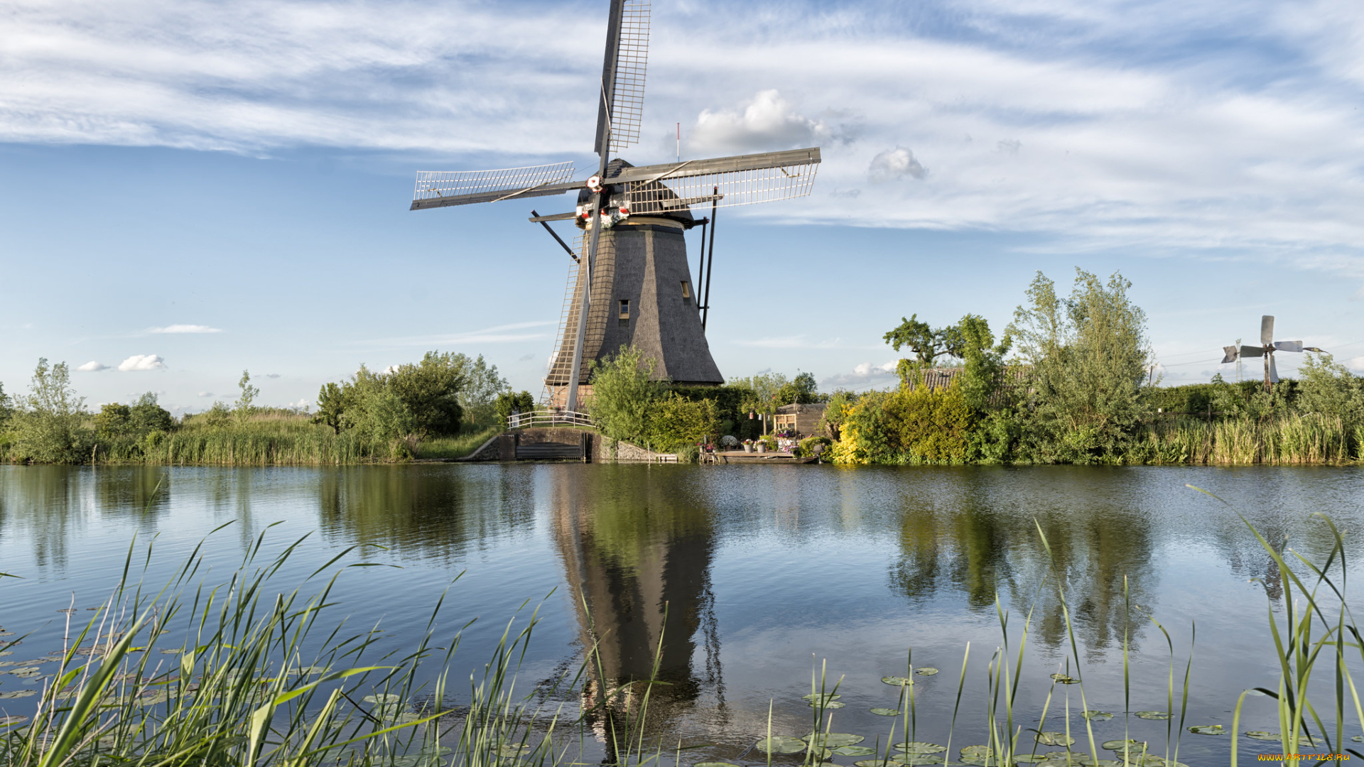 разное, мельницы, ветряк, река
