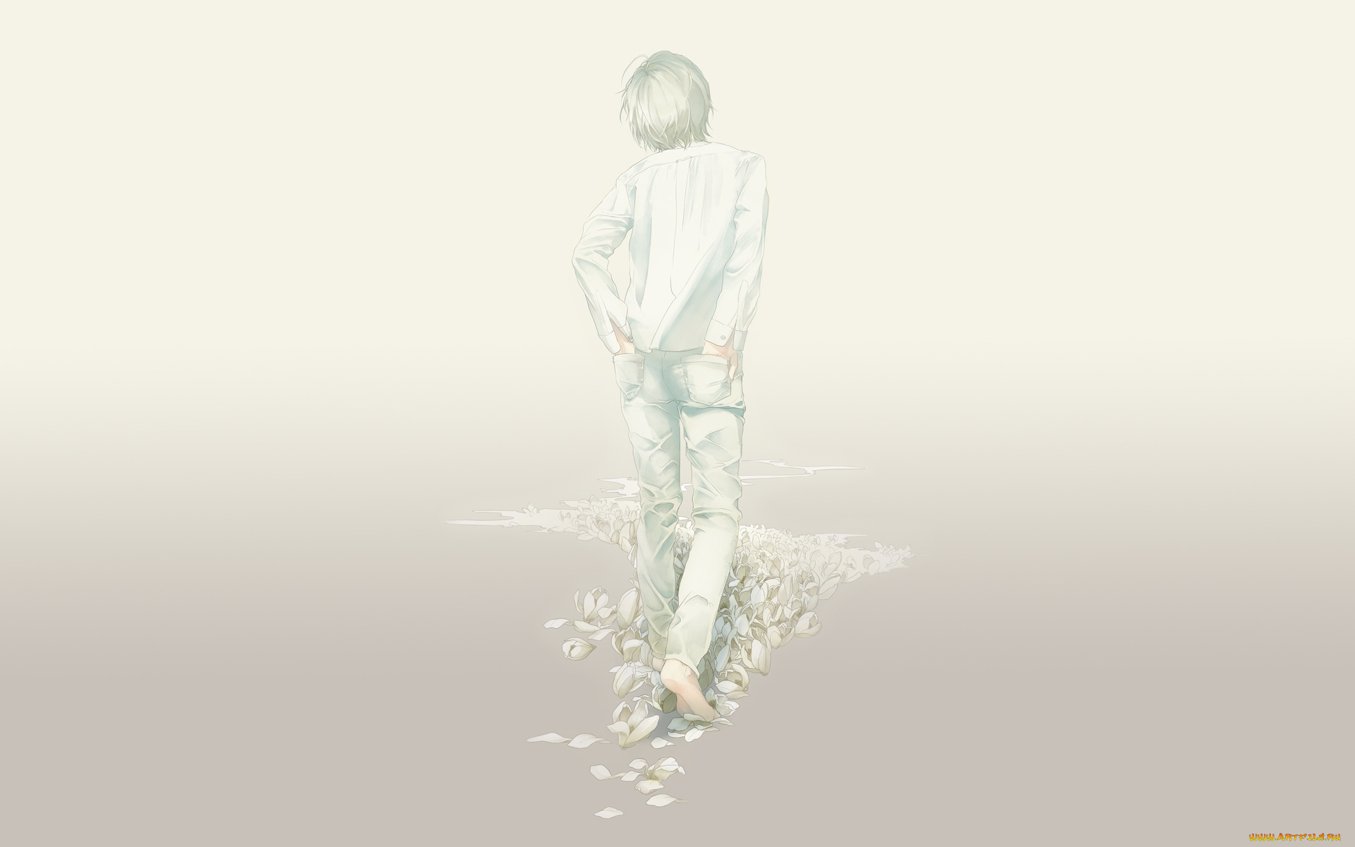 аниме, unknown, , другое, цветы, тропа, идет, парень, re, art