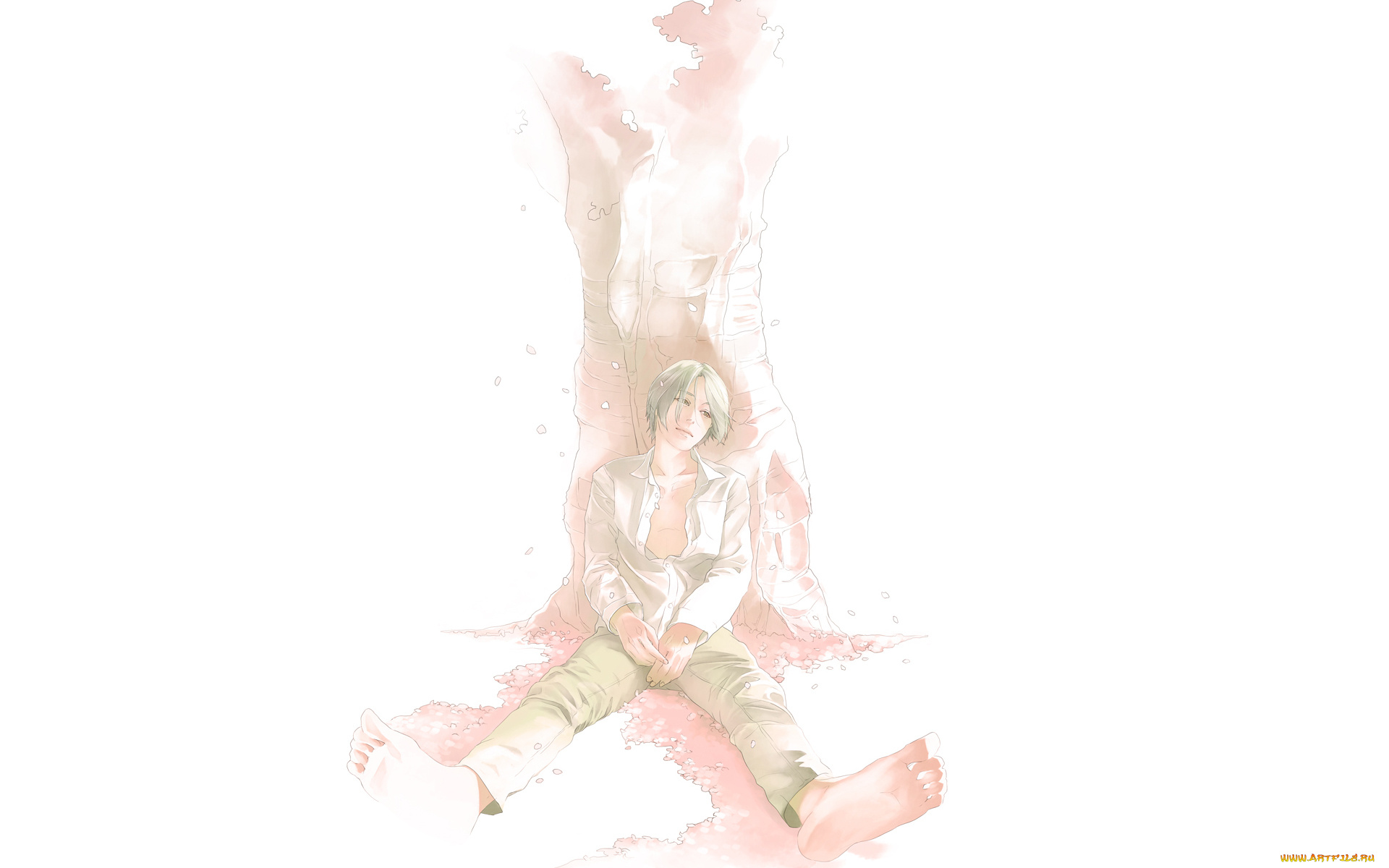 аниме, unknown, , другое, дерево, сидит, парень, art, re