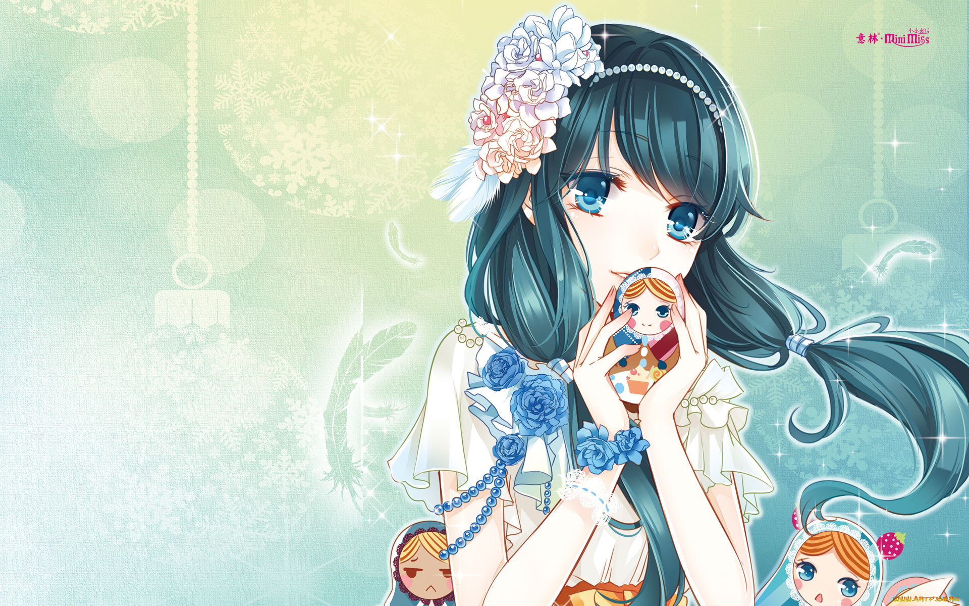 аниме, unknown, , другое, девушка, взгляд, фон, игрушки