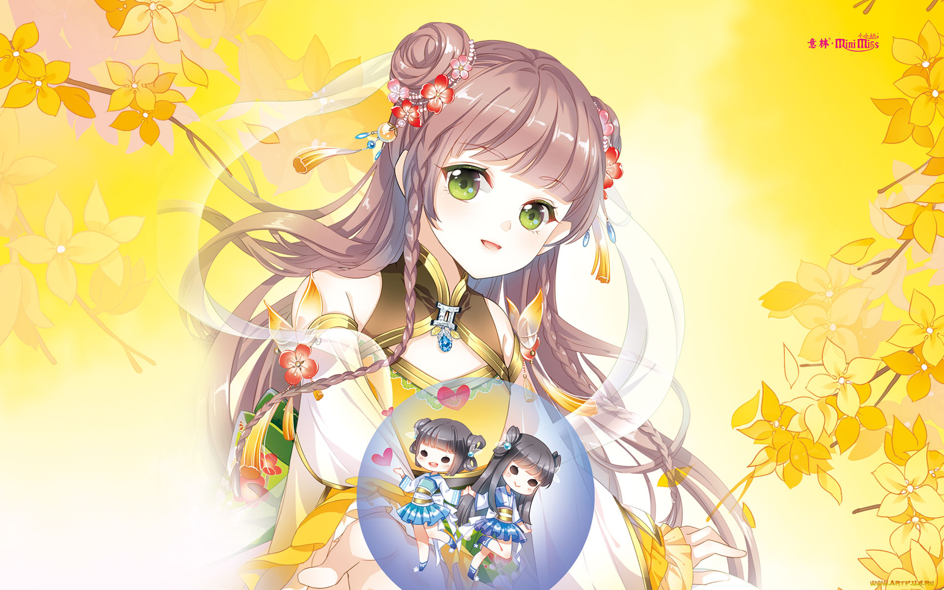 аниме, unknown, , другое, фон, ветки, взгляд, девушка