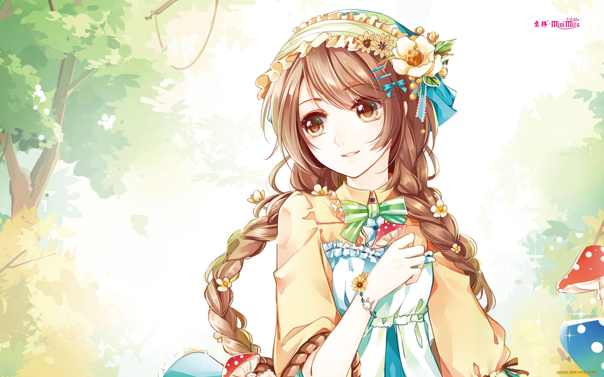 аниме, unknown, , другое, коса, природа, фон, взгляд, девушка