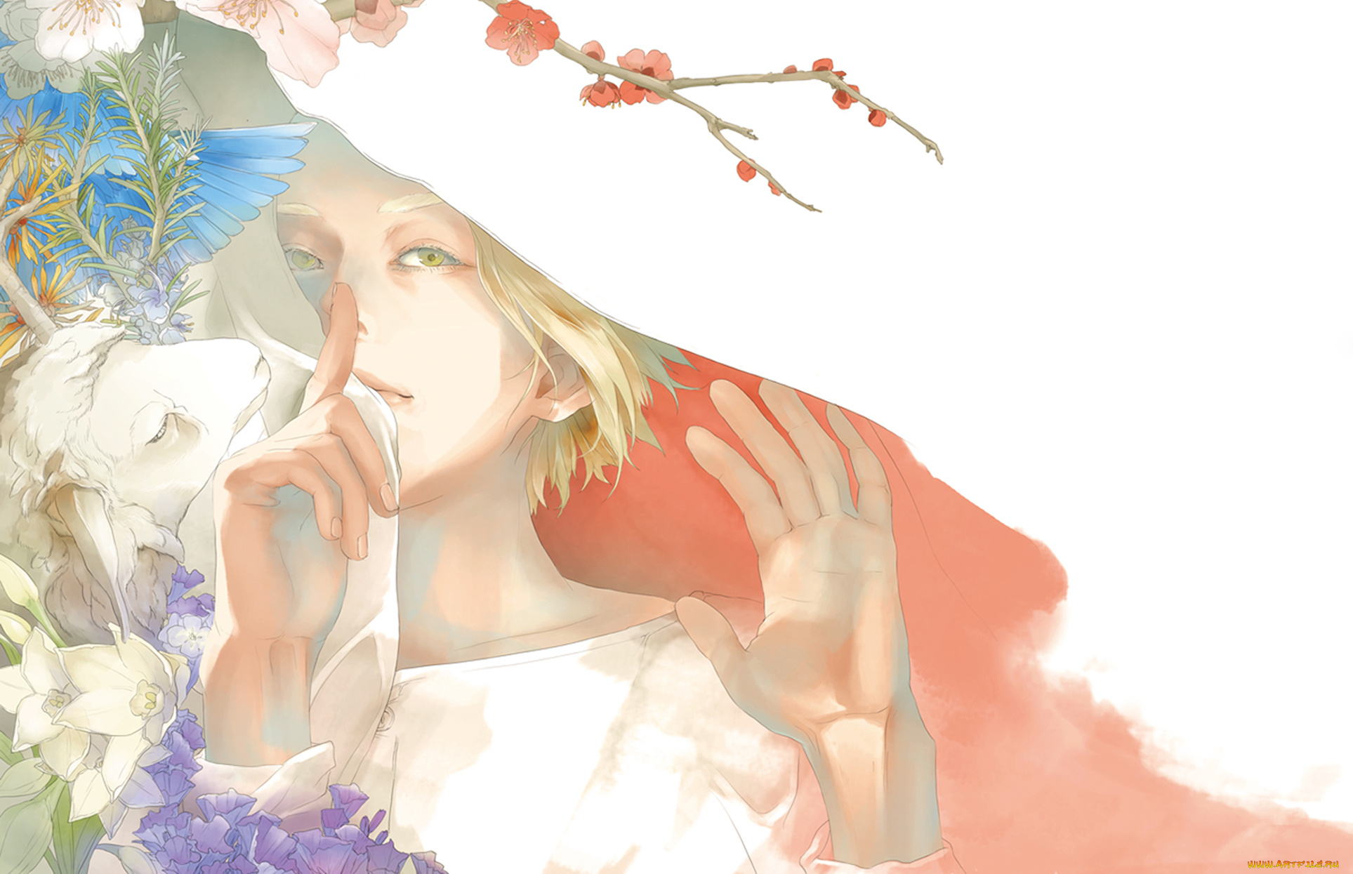 аниме, животные, , существа, цветы, овца, полог, жест, тишины, парень, art, re