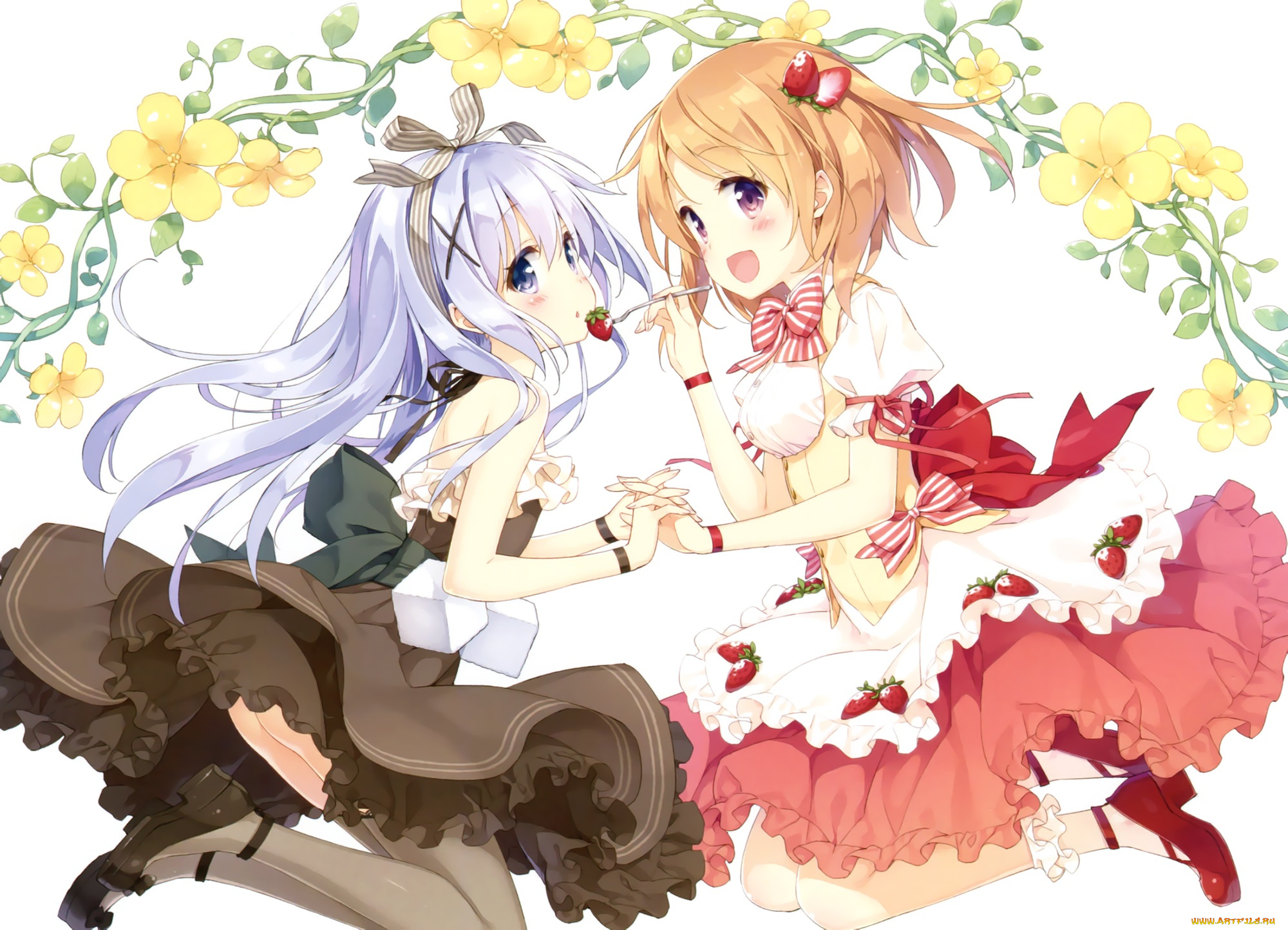 аниме, unknown, , другое, kafuu, chino, hoto, kokoa, девочки, арт, peko, клубника, gochuumon, wa, usagi, desu, ka