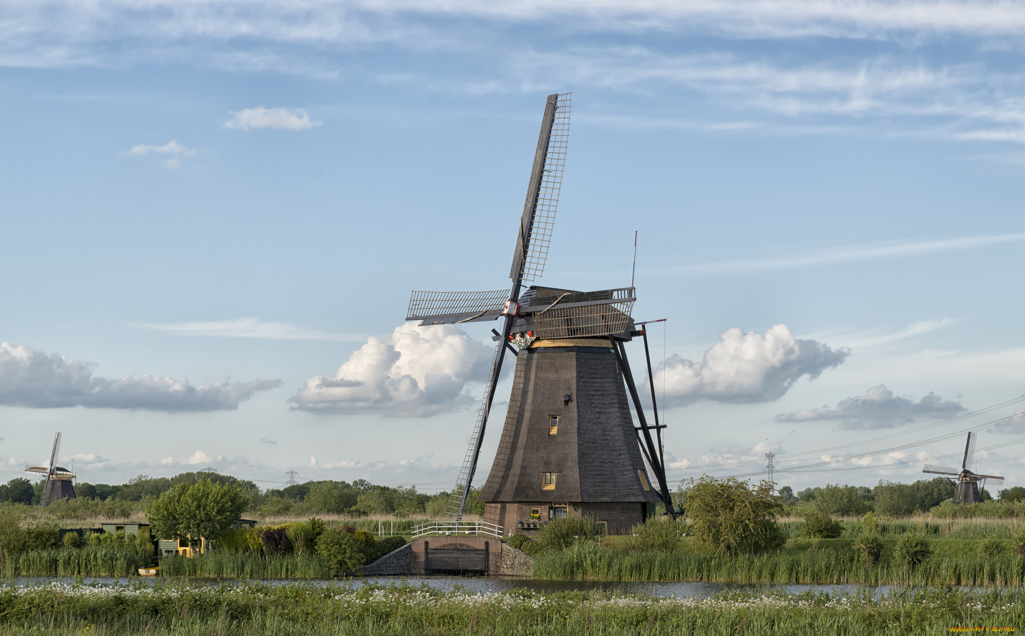 разное, мельницы, ветряк, река