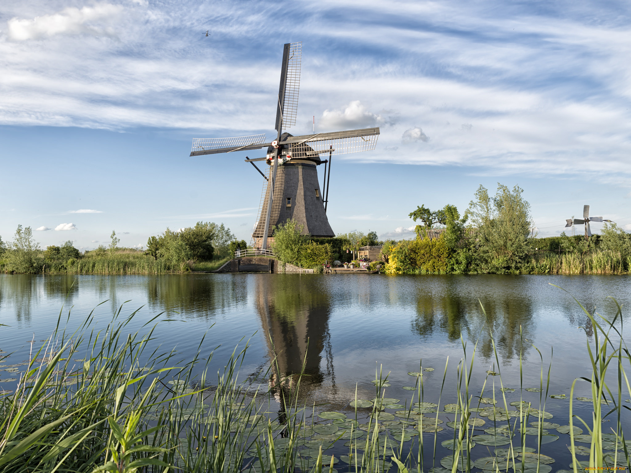 разное, мельницы, ветряк, река