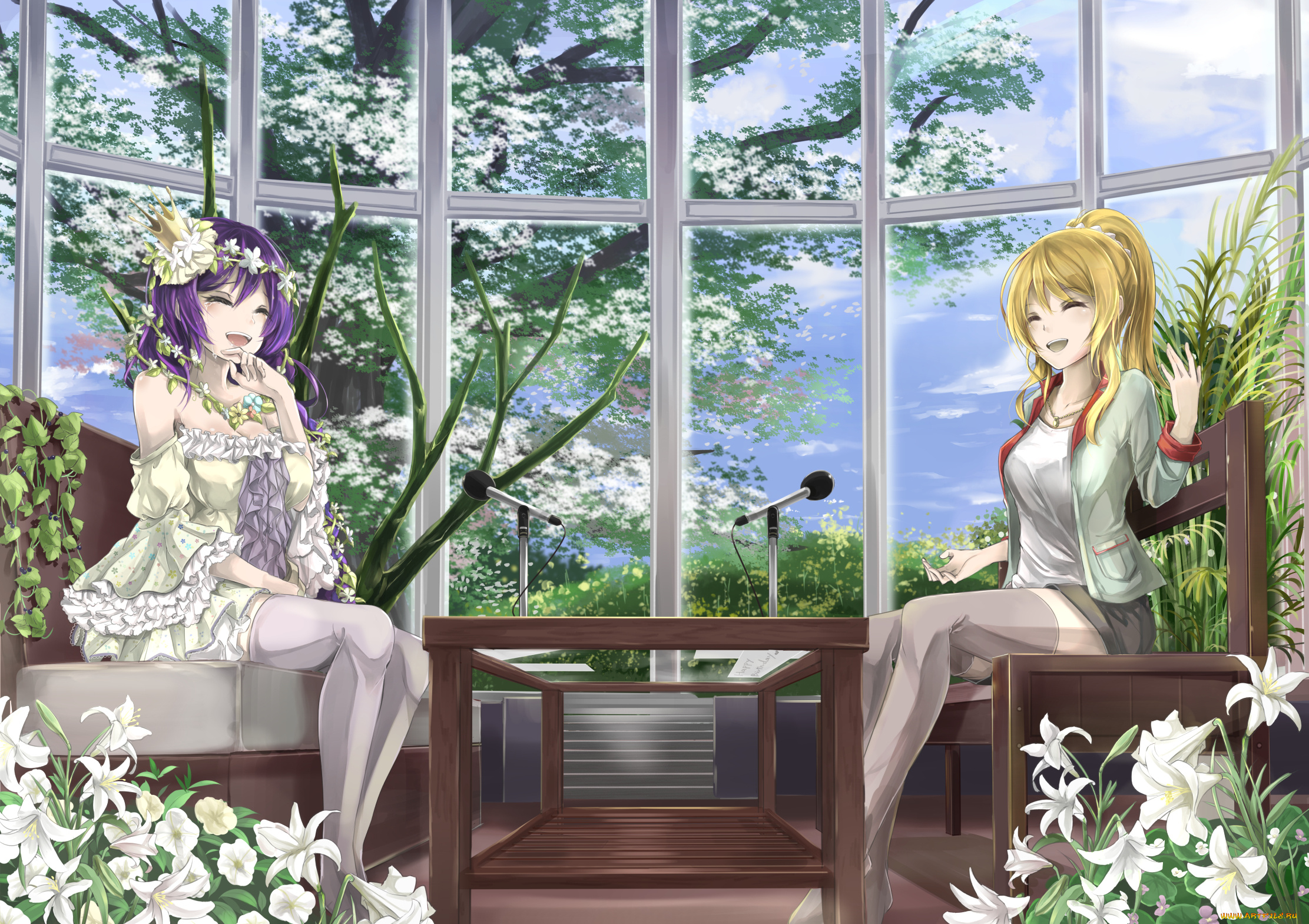 аниме, love, live, , school, idol, project, микрофоны, цветы, ayase, eri, девушки, toujou, nozomi, арт, love, live, school, idol, project, orien, интервью