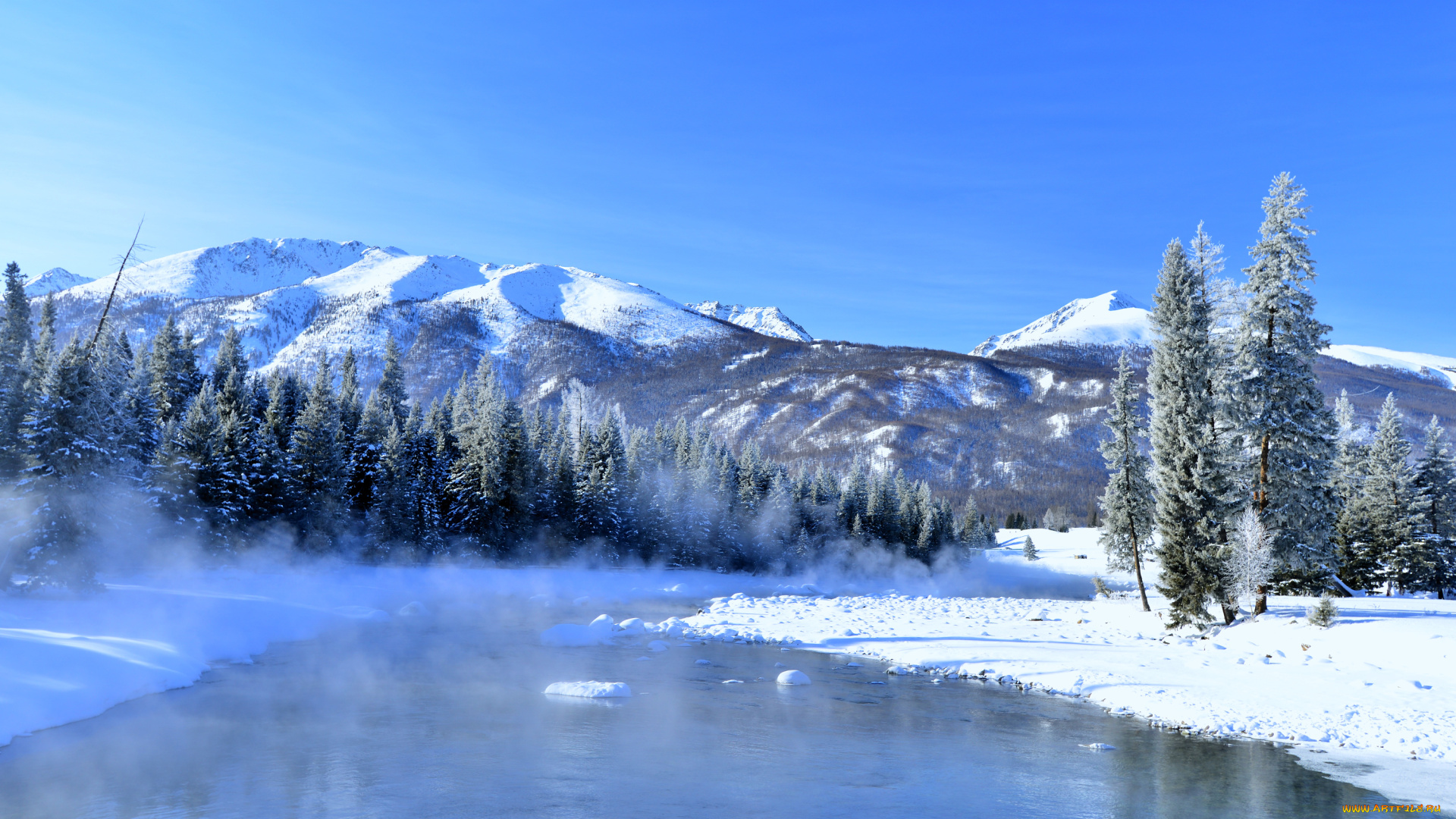 природа, реки, озера, река, горы, снег