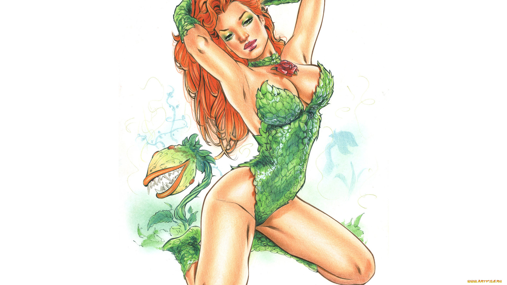 рисованное, комиксы, девушка, фон, волосы, рыжая