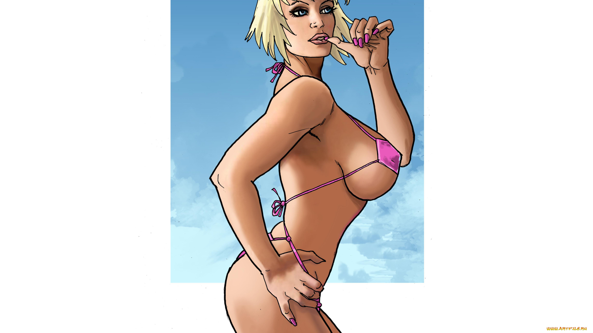 рисованное, люди, девушка, фон, купальник