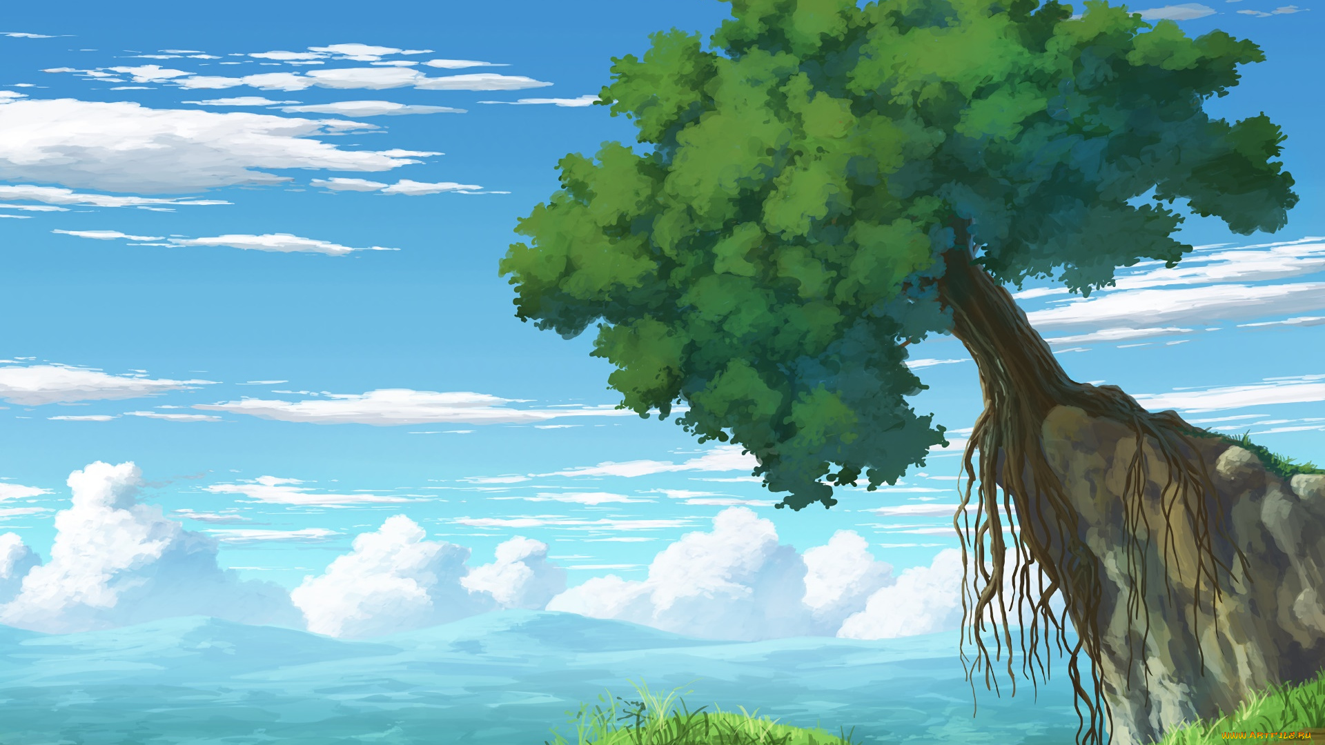 рисованное, природа, дерево