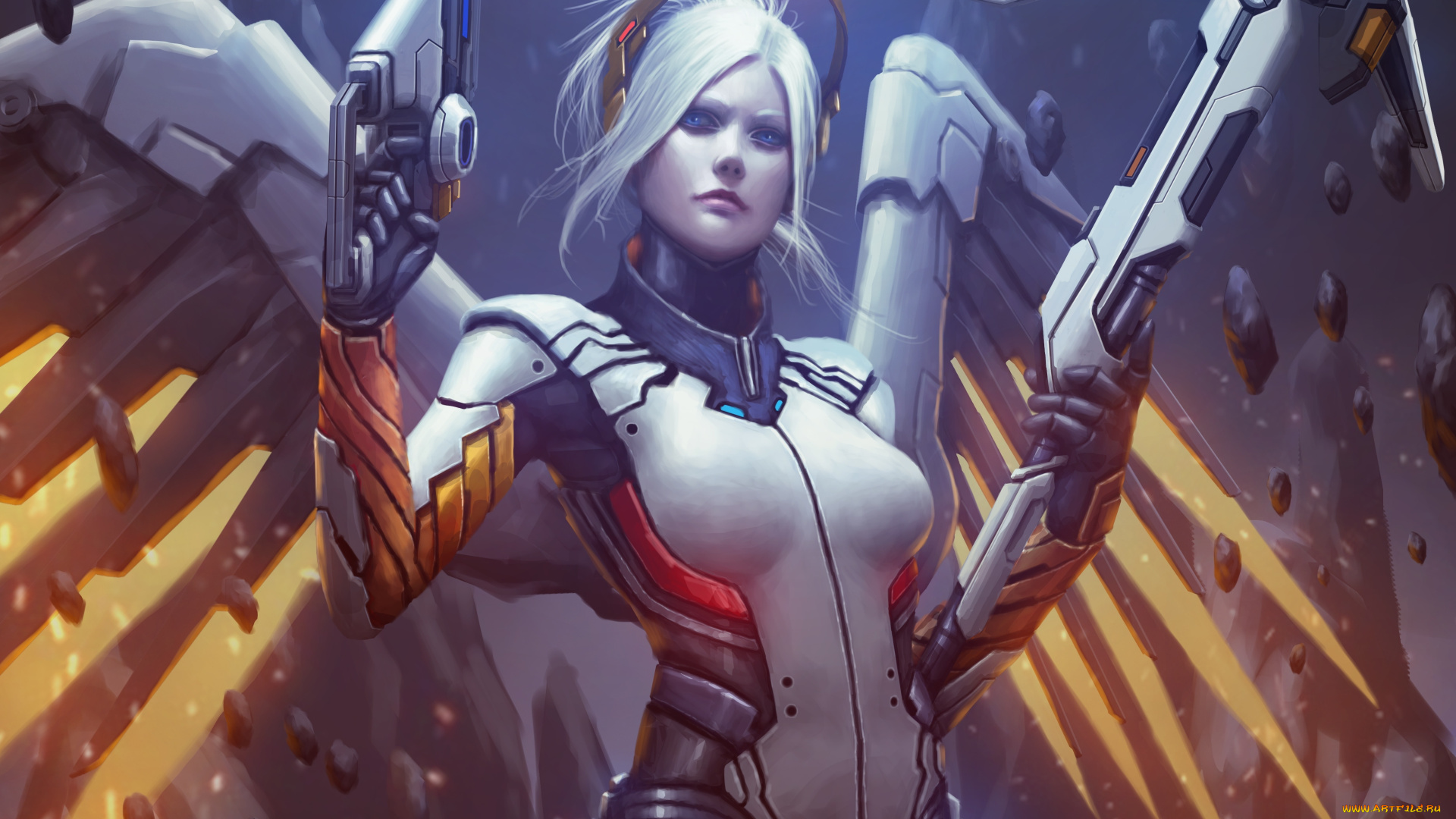 видео, игры, overwatch, art, ангел, девушка, mercy, blizzard, angela, ziegler, доктор