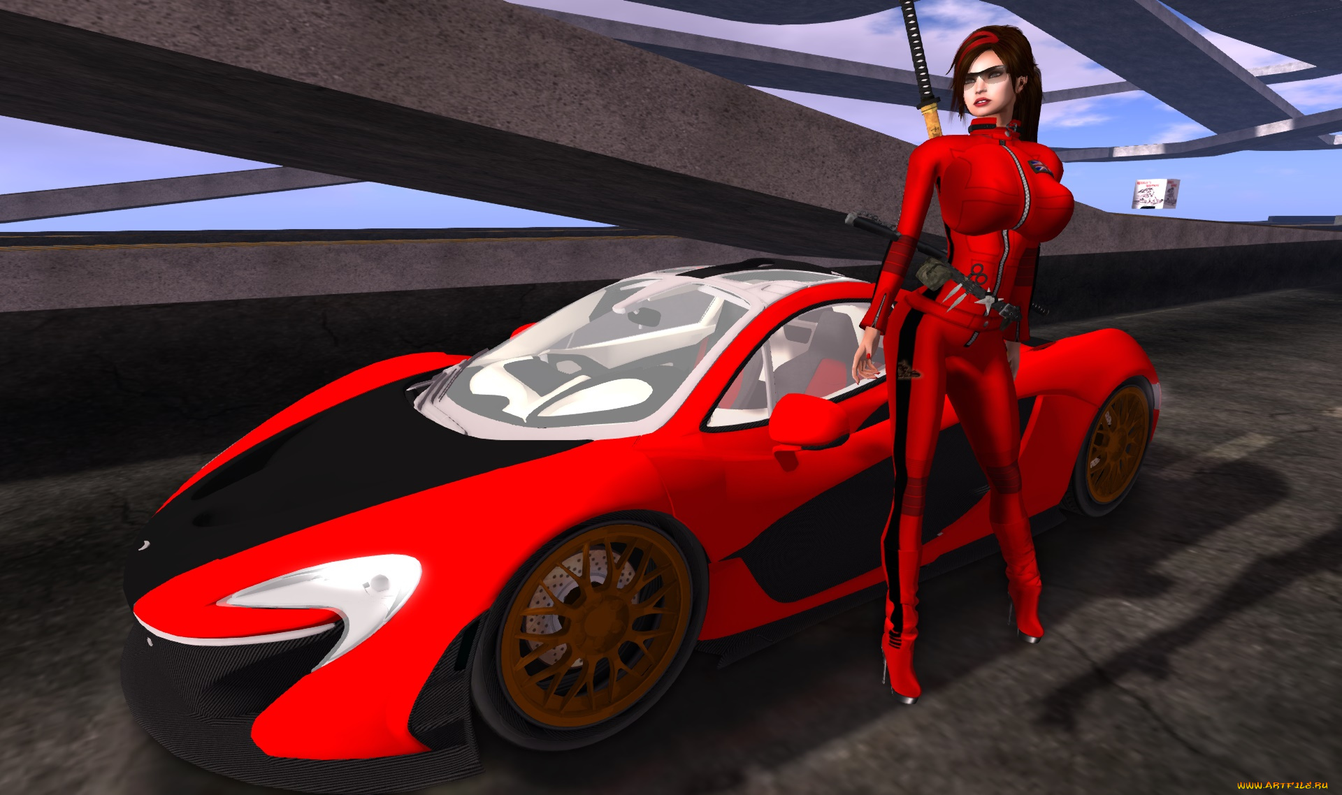 3д, графика, люди-авто, мото, , people-, car, , , moto, автомобиль, фон, взгляд, девушка