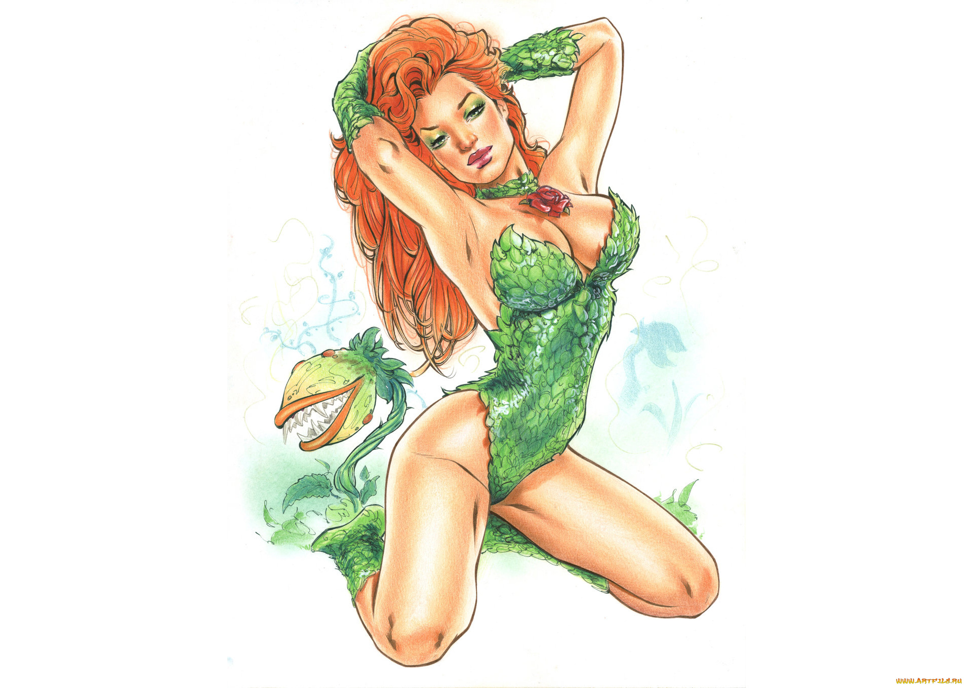 рисованное, комиксы, девушка, фон, волосы, рыжая