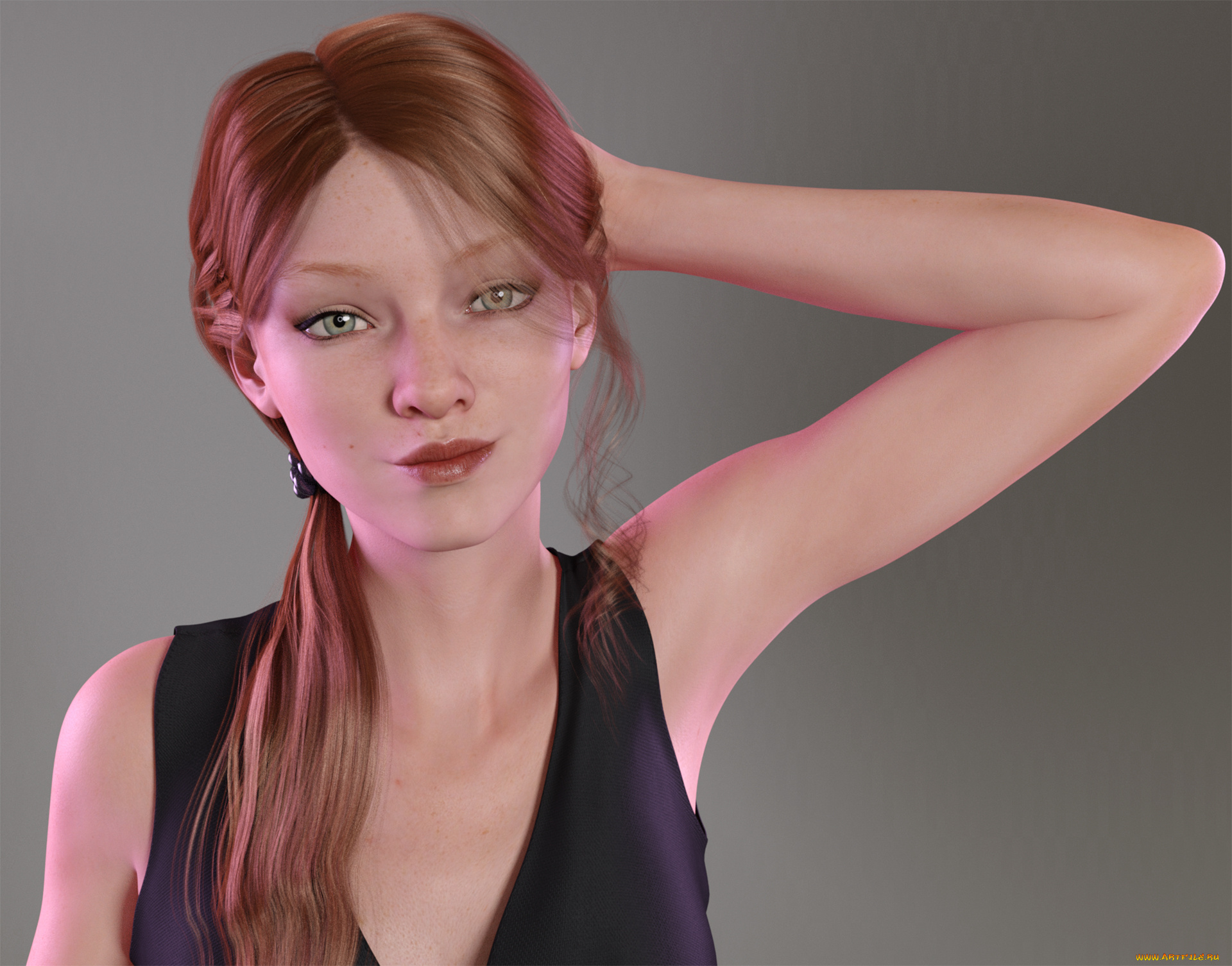 3д, графика, портрет, , portraits, рыжая, фон, взгляд, девушка