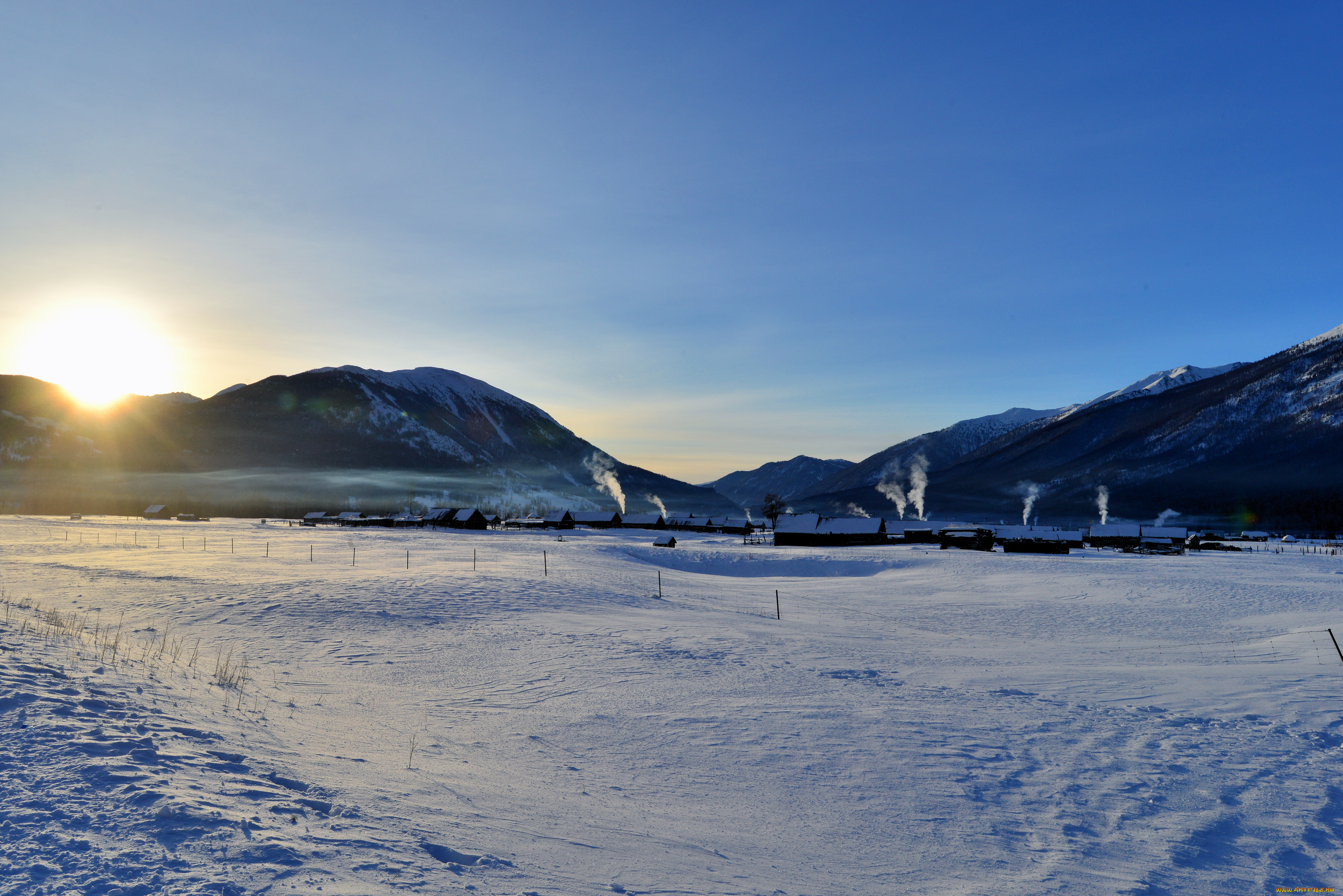 города, -, пейзажи, горы, снег