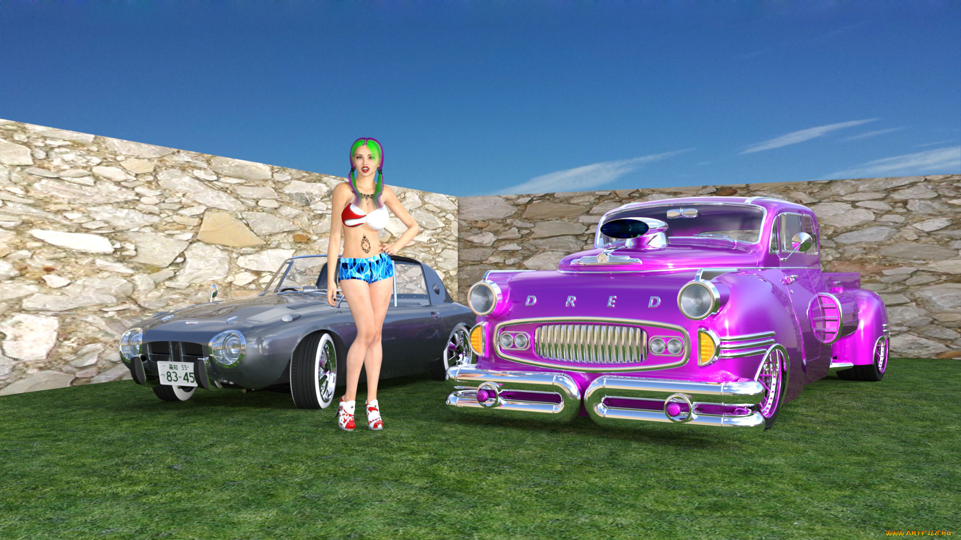 3д, графика, люди-авто, мото, , people-, car, , , moto, взгляд, девушка, фон