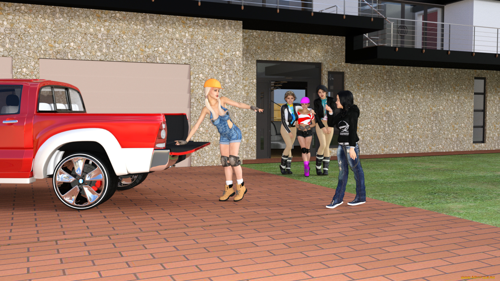 3д, графика, люди-авто, мото, , people-, car, , , moto, фон, девушка, взгляд