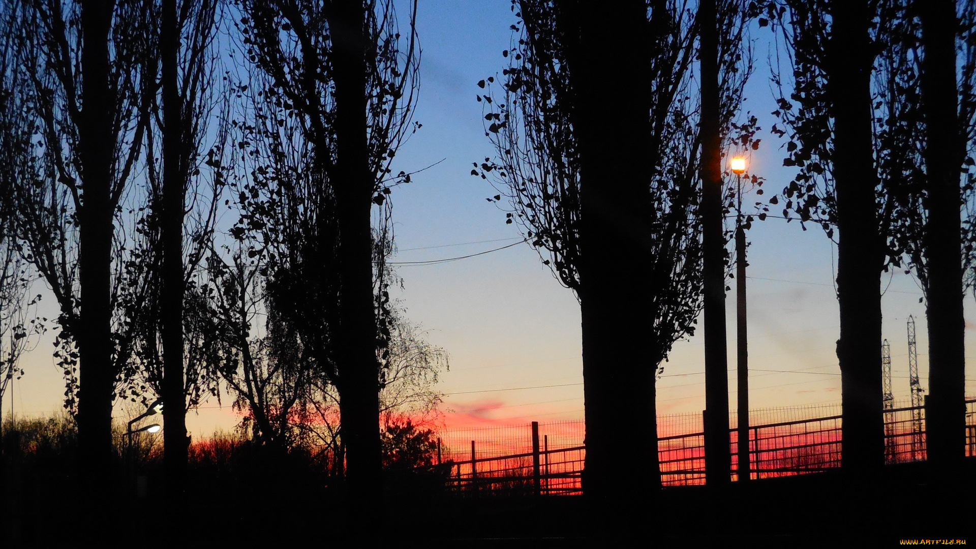 природа, восходы, закаты, фонарь, вечер