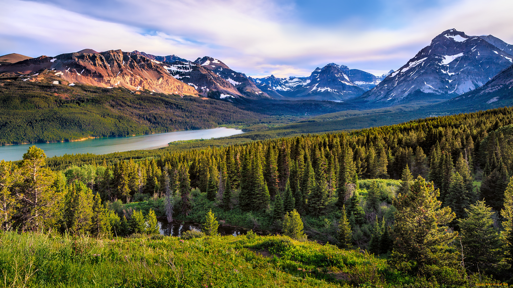 природа, горы, лес, река