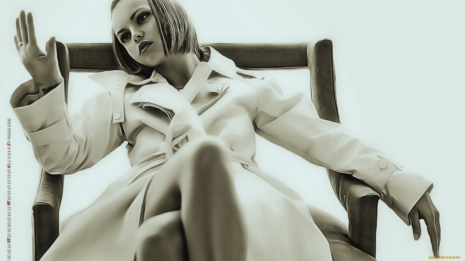 календари, компьютерный, дизайн, сидеть, плащ, кресло, девушка