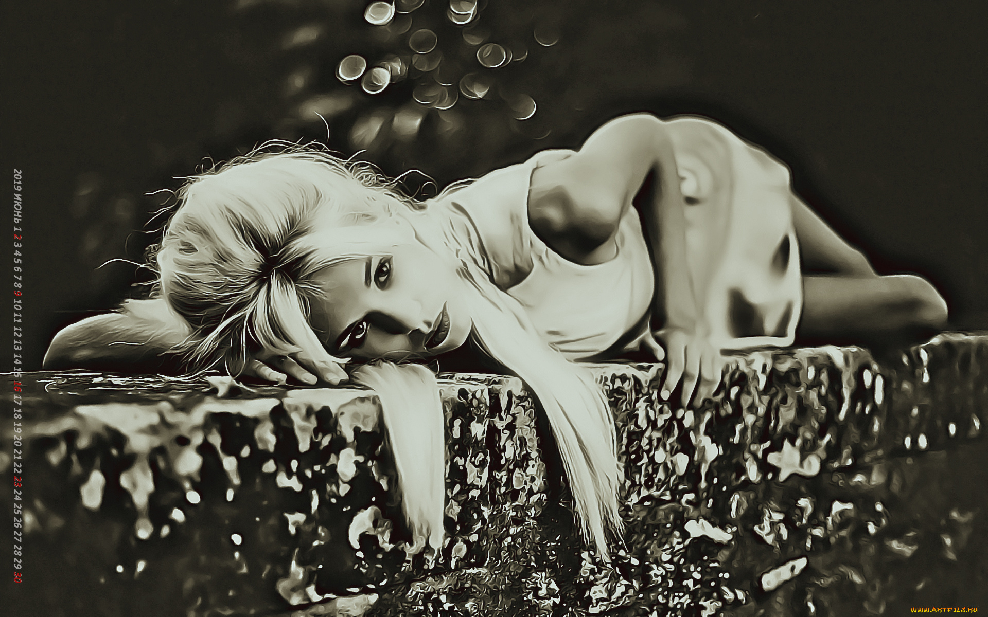 календари, компьютерный, дизайн, лежать, блондинка, взгляд, женщина