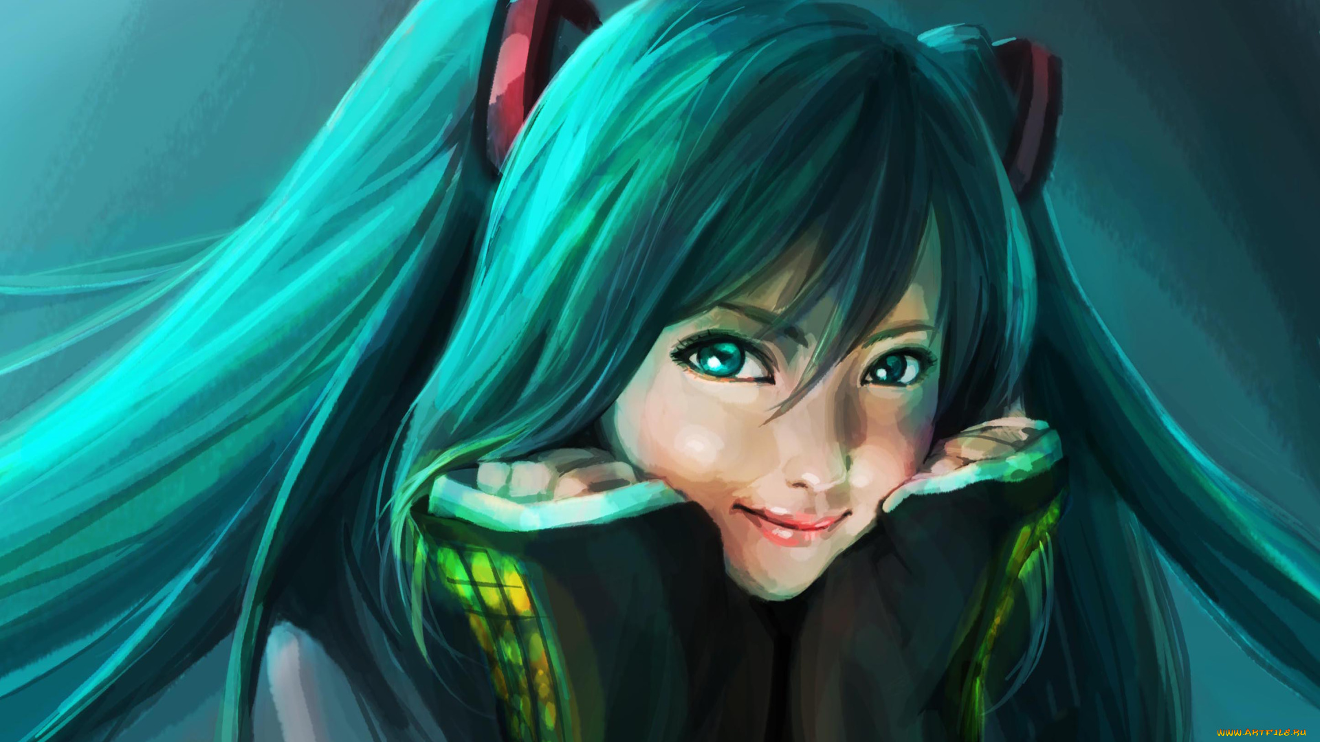 аниме, vocaloid, девушка, фон, взгляд