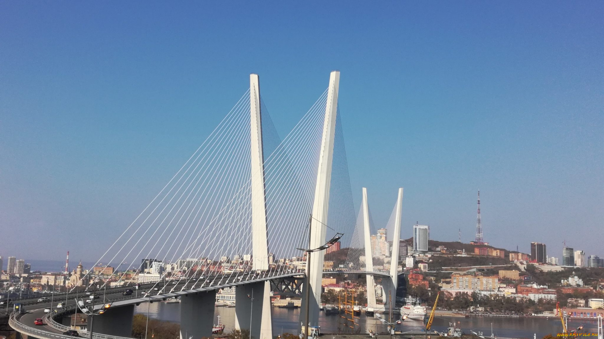 владивосток, города, -, мосты, город, россия, мост, золотой, рог