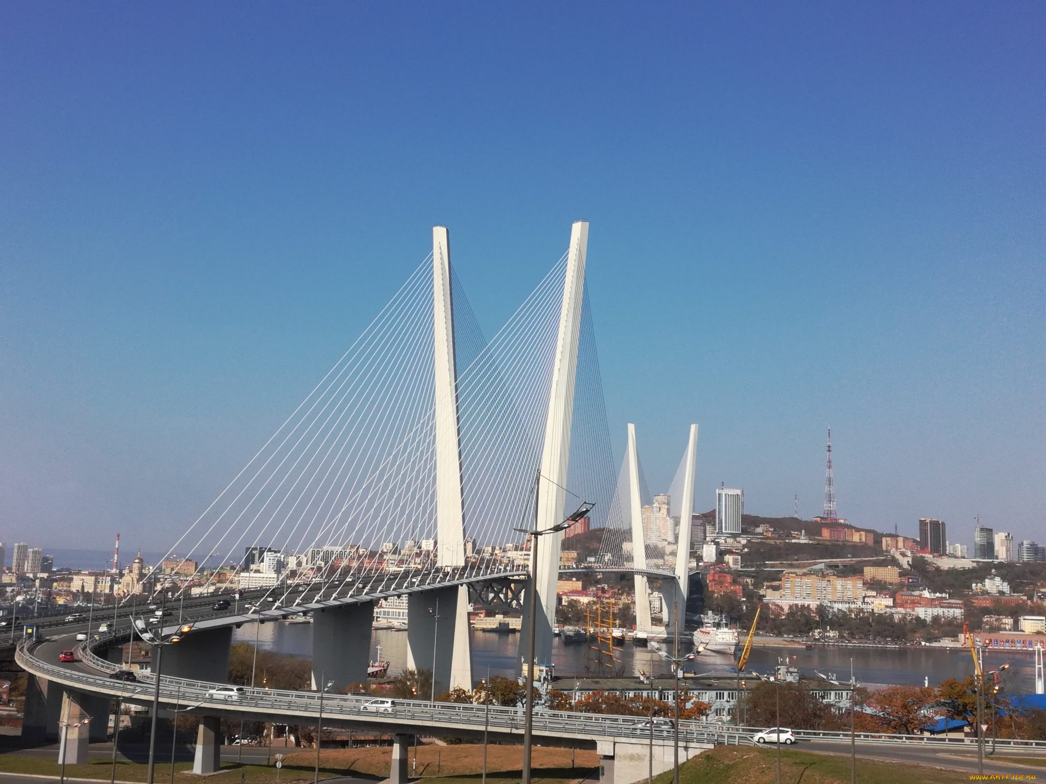 владивосток, города, -, мосты, город, россия, мост, золотой, рог