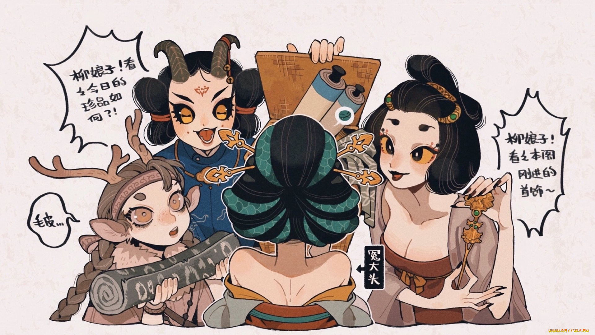 аниме, животные, , существа, девушки, существа, свитки