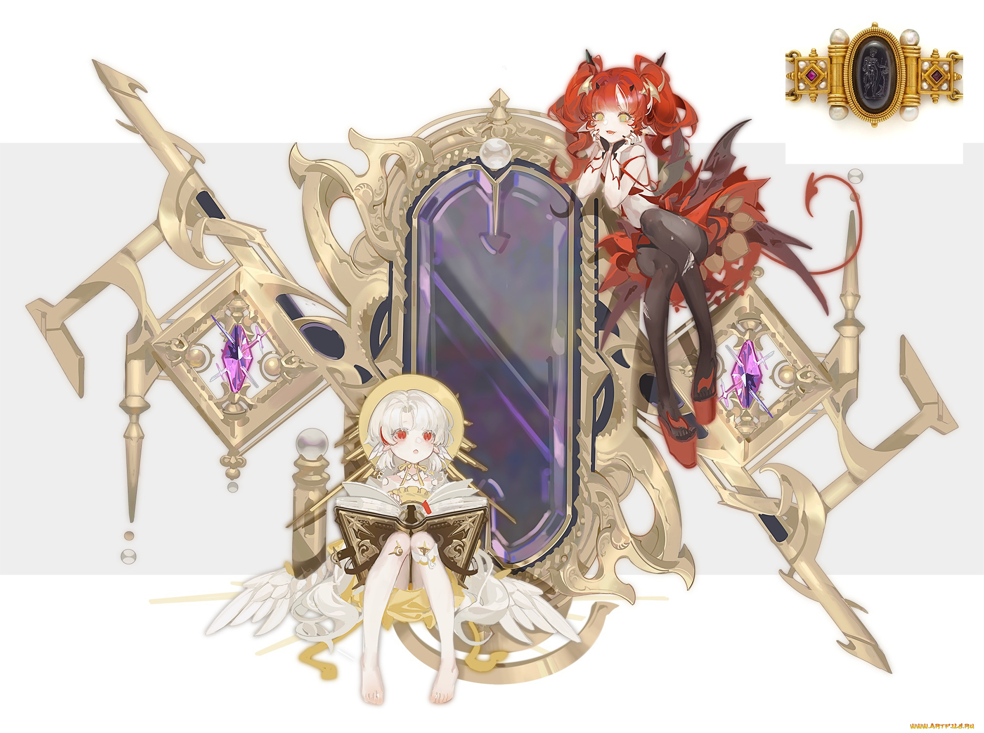 аниме, unknown, , другое, , девочки, книга, зеркало