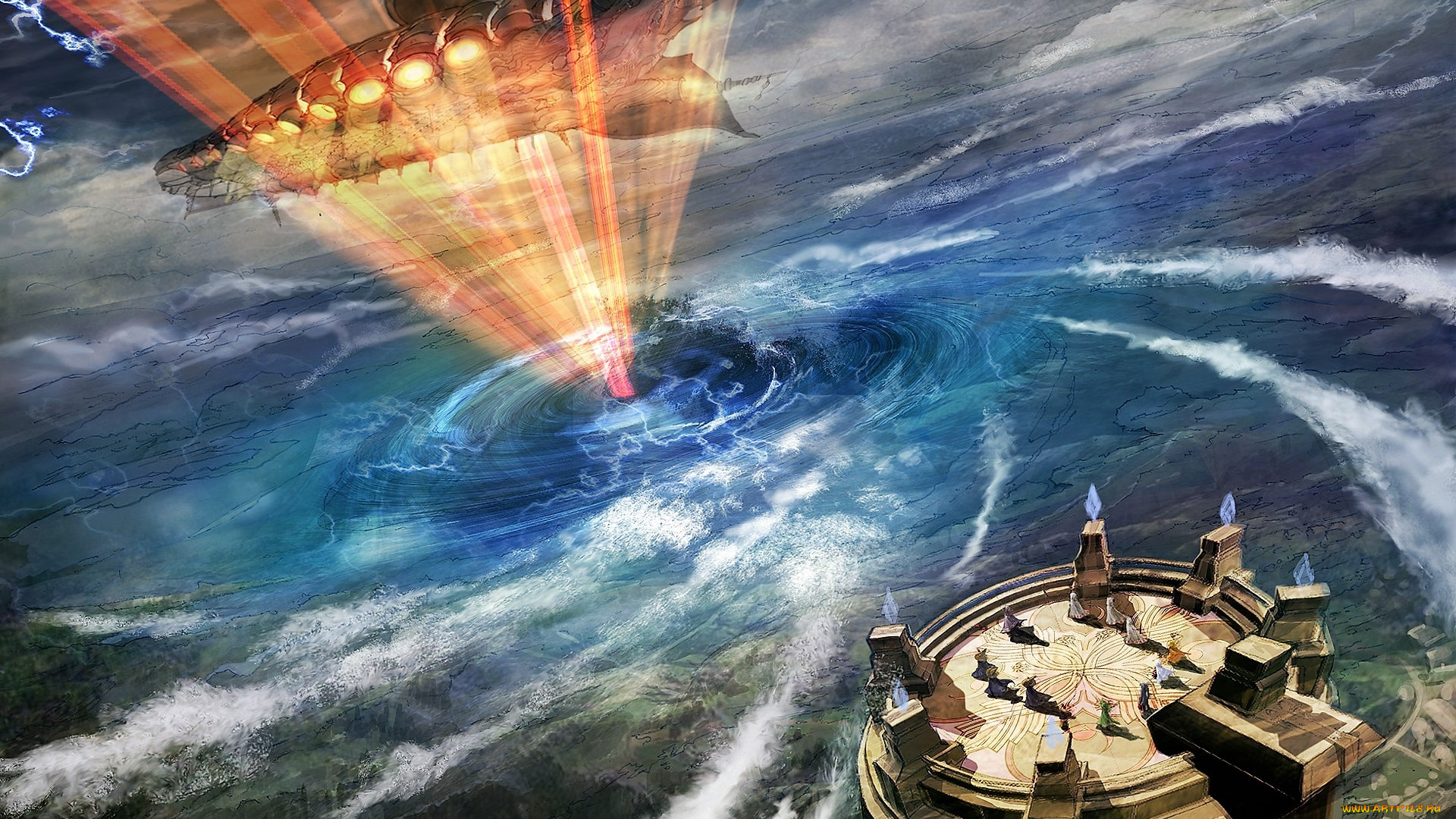 видео, игры, final, fantasy, iv, башня, небо, лучи, корабль