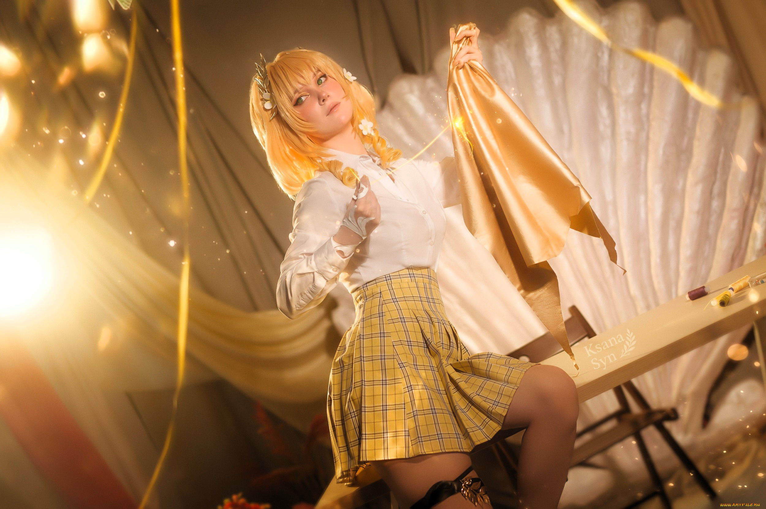 девушки, ксана, станкевич, образ, косплей, блузка, юбка, ткань, стол