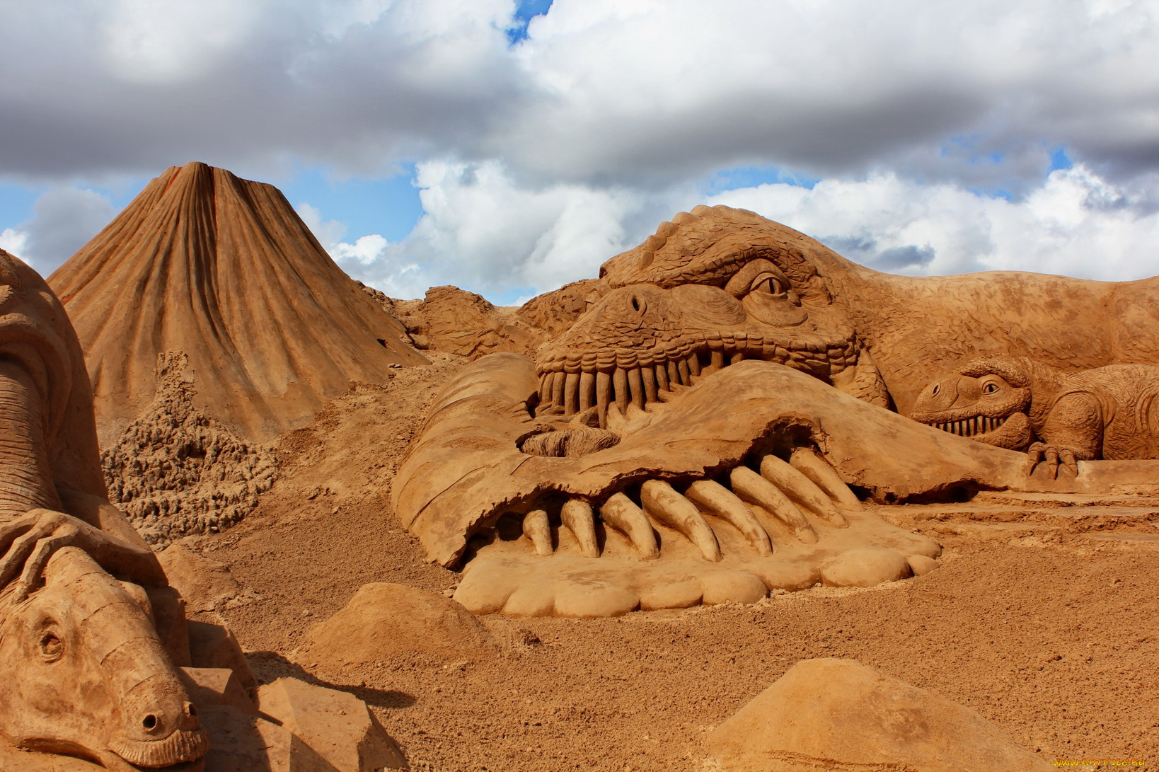 разное, фигуры, из, песка, льда, снега, драконы