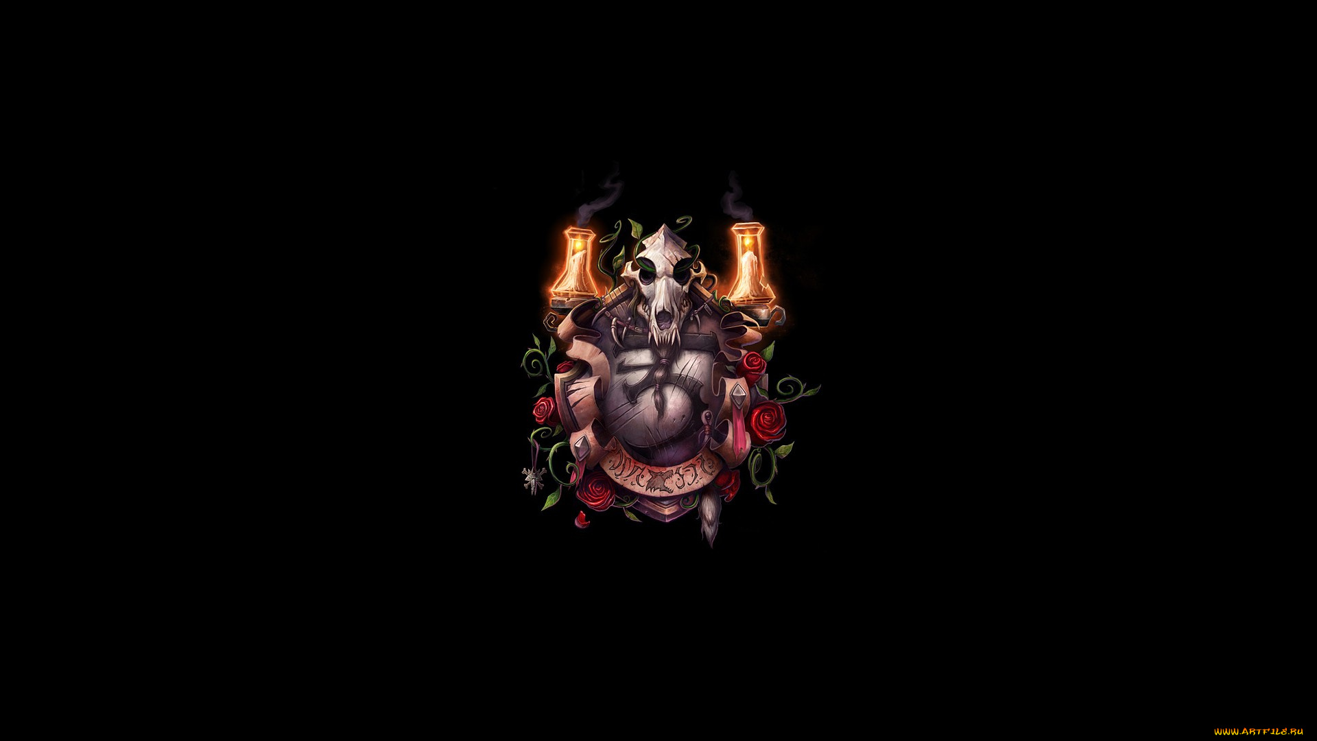 3д, графика, другое, череп, цветы