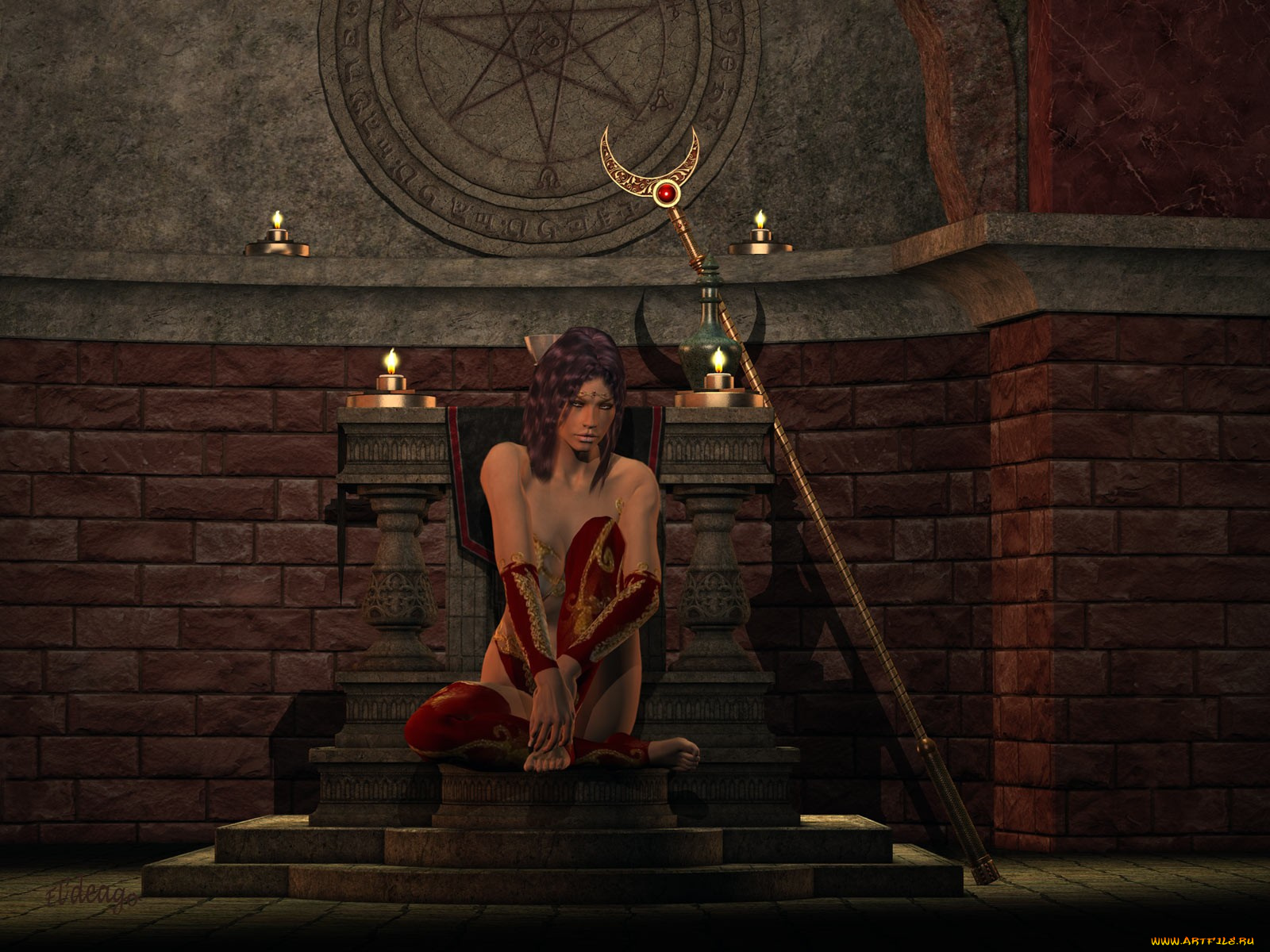 3д, графика, fantasy, фантазия, жезл, девушка