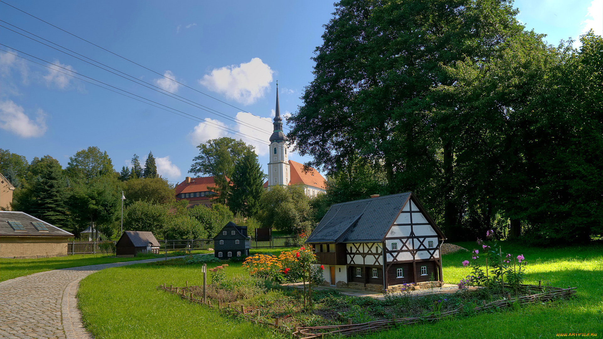 германия, куневальде, umgebindehaus, park, природа, парк