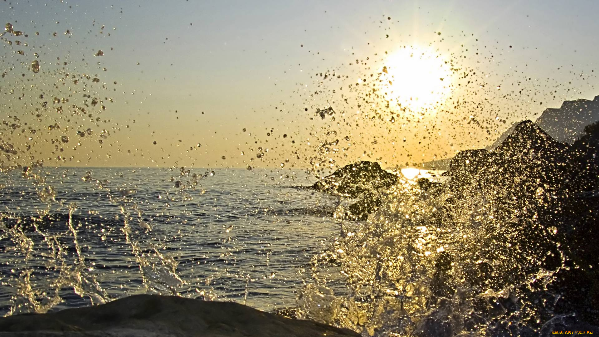 природа, восходы, закаты, море, солнце, прибой, брызги