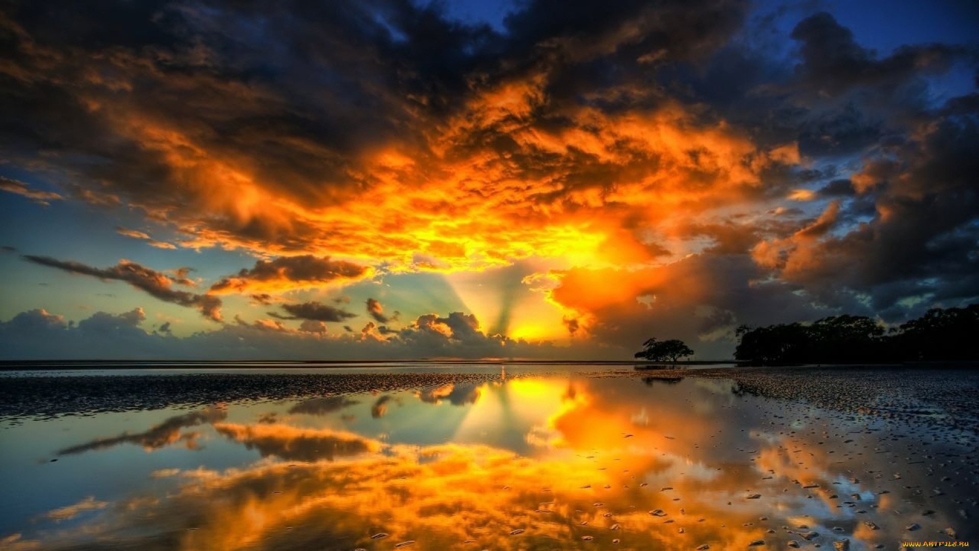 природа, восходы, закаты, облака, вода, закат, отражение